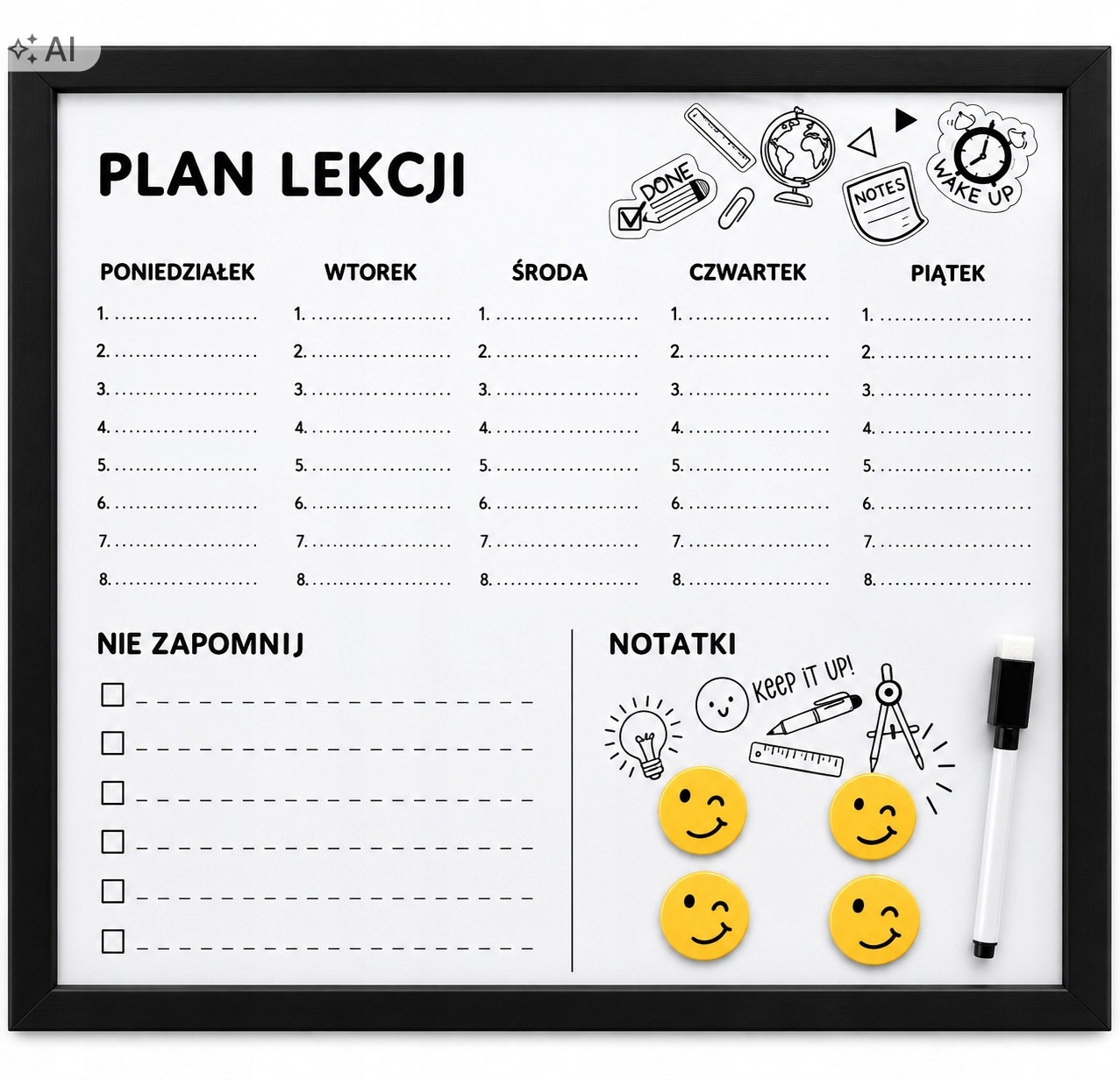 Smukee Tablica magnetyczna 40x40cm Plan Lekcji Emoji 220