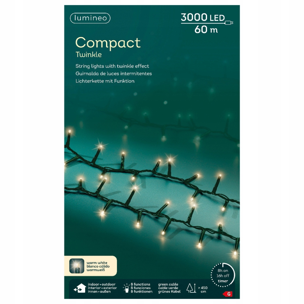 Lampy 3000 Led vonkajšie/vnútorné Teplá Biela s programátorom 60 m