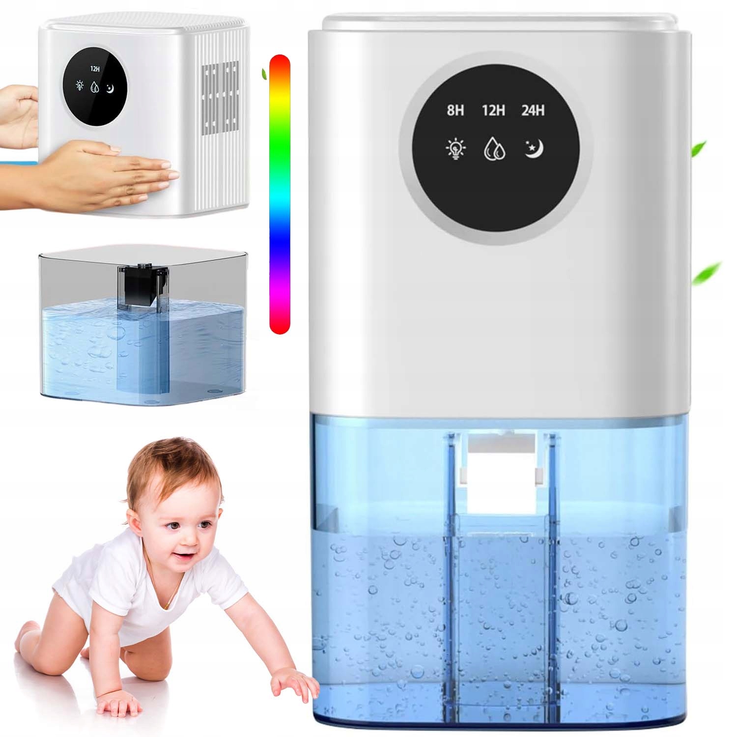 Odvlhčovač Vzduchu Pohlcovač Vlhkosti Tichý 1700 ML Přenosný S Led Světlem A Časovačem