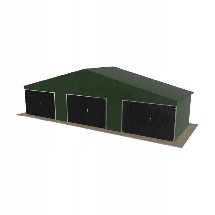 Plechová garáž 11x3.5 m, třípolohová, dvoupolohová, zelená