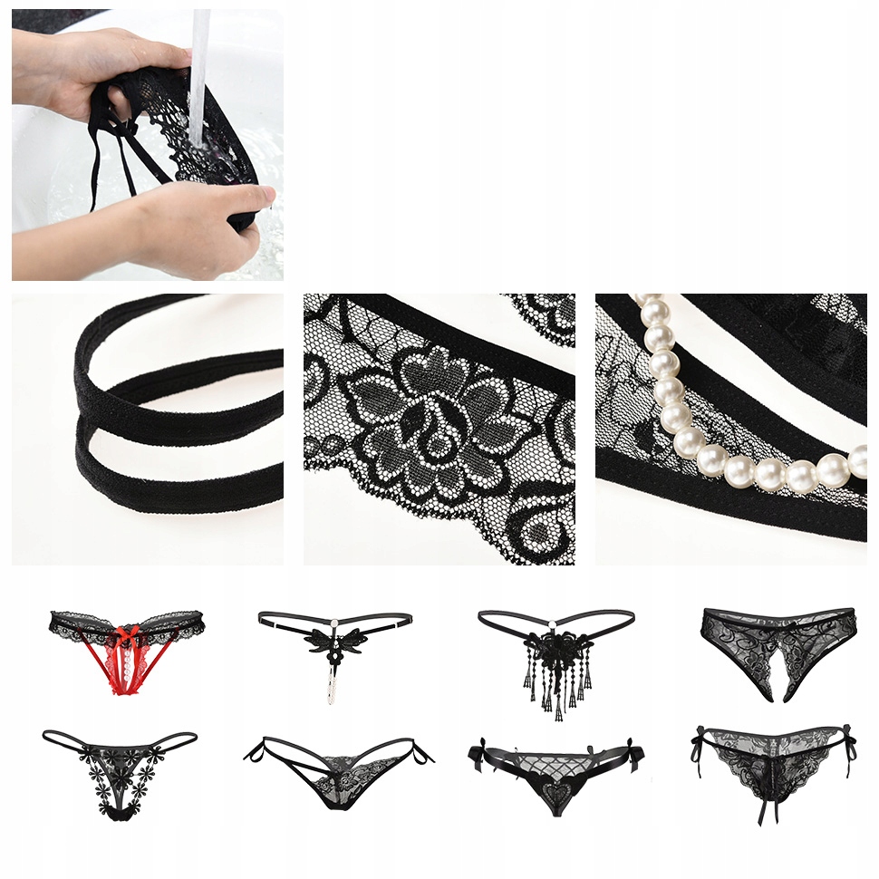 8× KORONKOWE MAJTKI DAMSKIE SEXY STRINGI Z SERCEM Marka bez marki