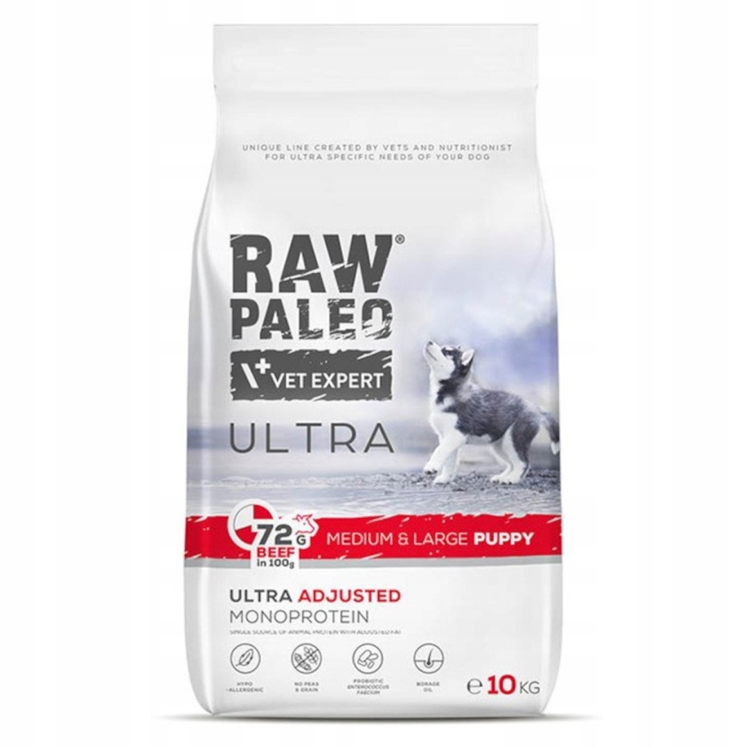 Raw Paleo Ultra Beef Medium Large Puppy 10kg Karma z Wołowiną Dla Szczeniąt