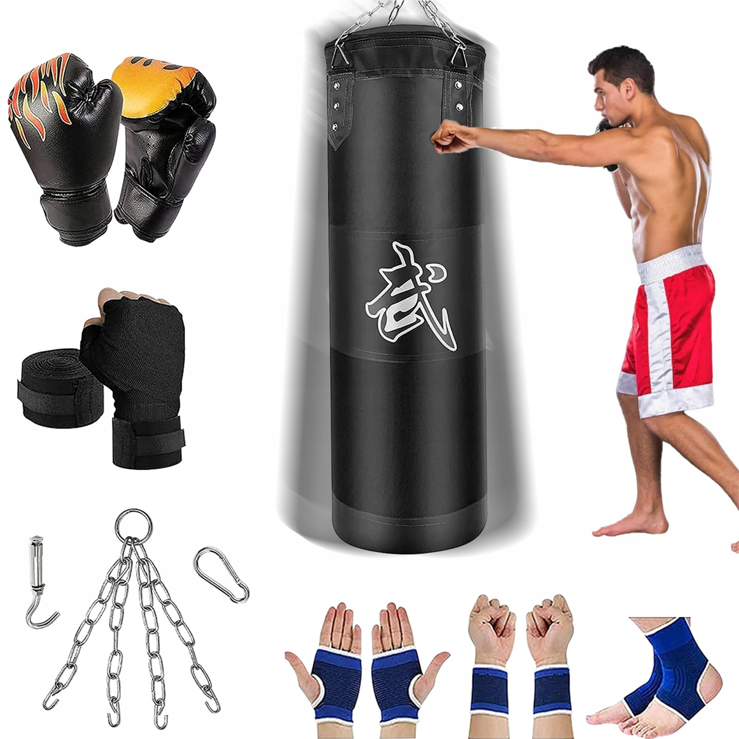 120X40 cm Worek Treningowy Bokserski Pełny Mocny Z Rękawice