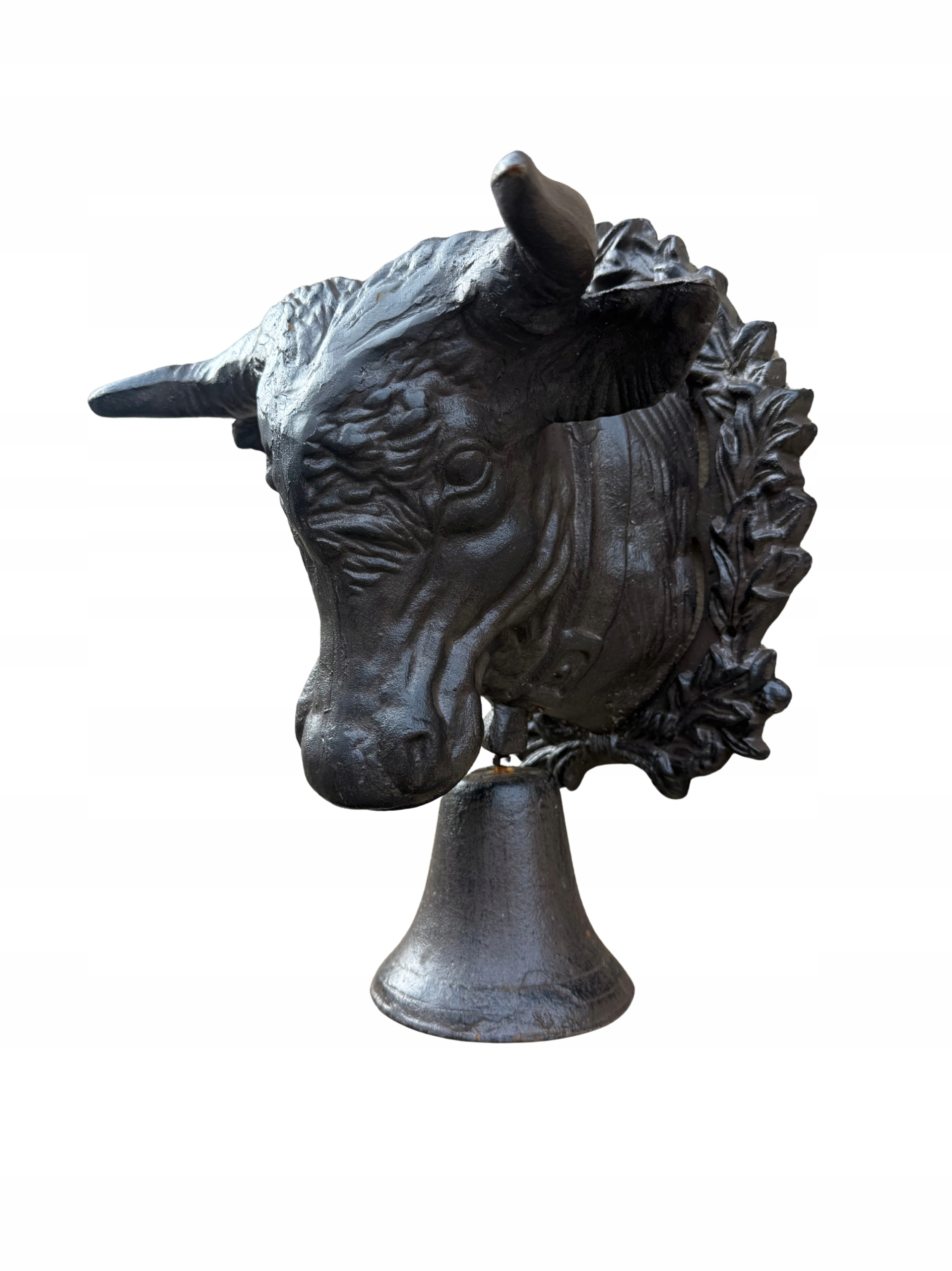 DZWON Z ŻELIWA GŁOWA BYKA PIĘKNY DZWONEK RZEŹBA