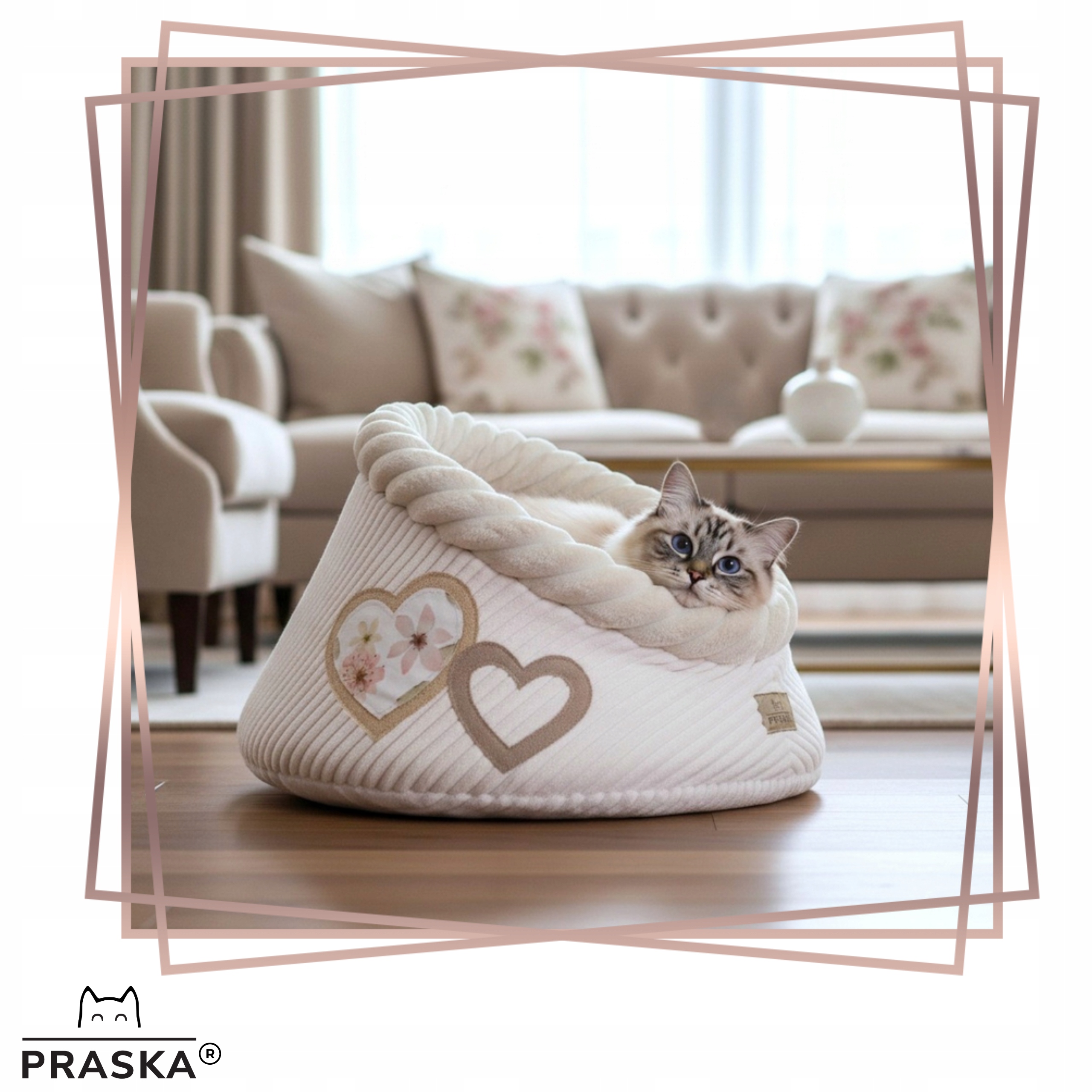 Levně Pelíšek pro kočky plyšová budka 45 cm Hide'in Goody Love Natural