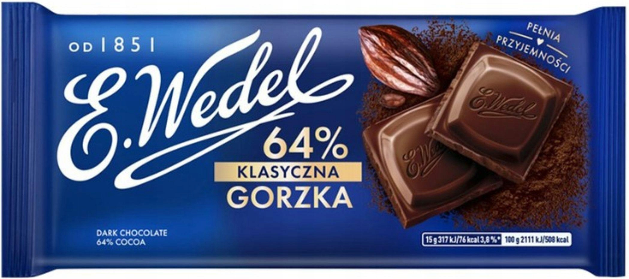 22 Sztuki Wedel Czekolada 90g Gorzka Klasyczna 64%