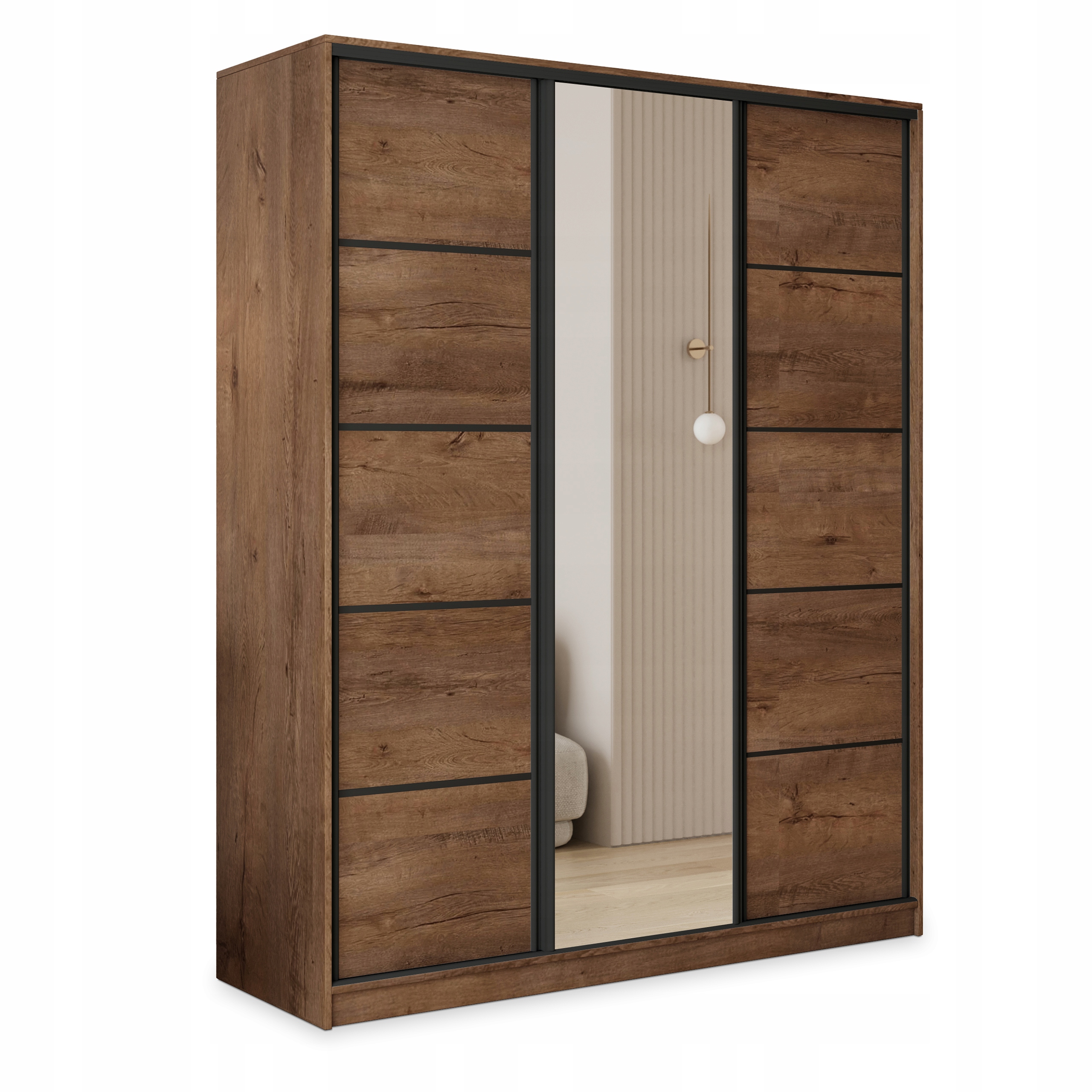 Skříň Pina 160 cm se zrcadlem Zásuvky Police třídveřová Dub Lefkas