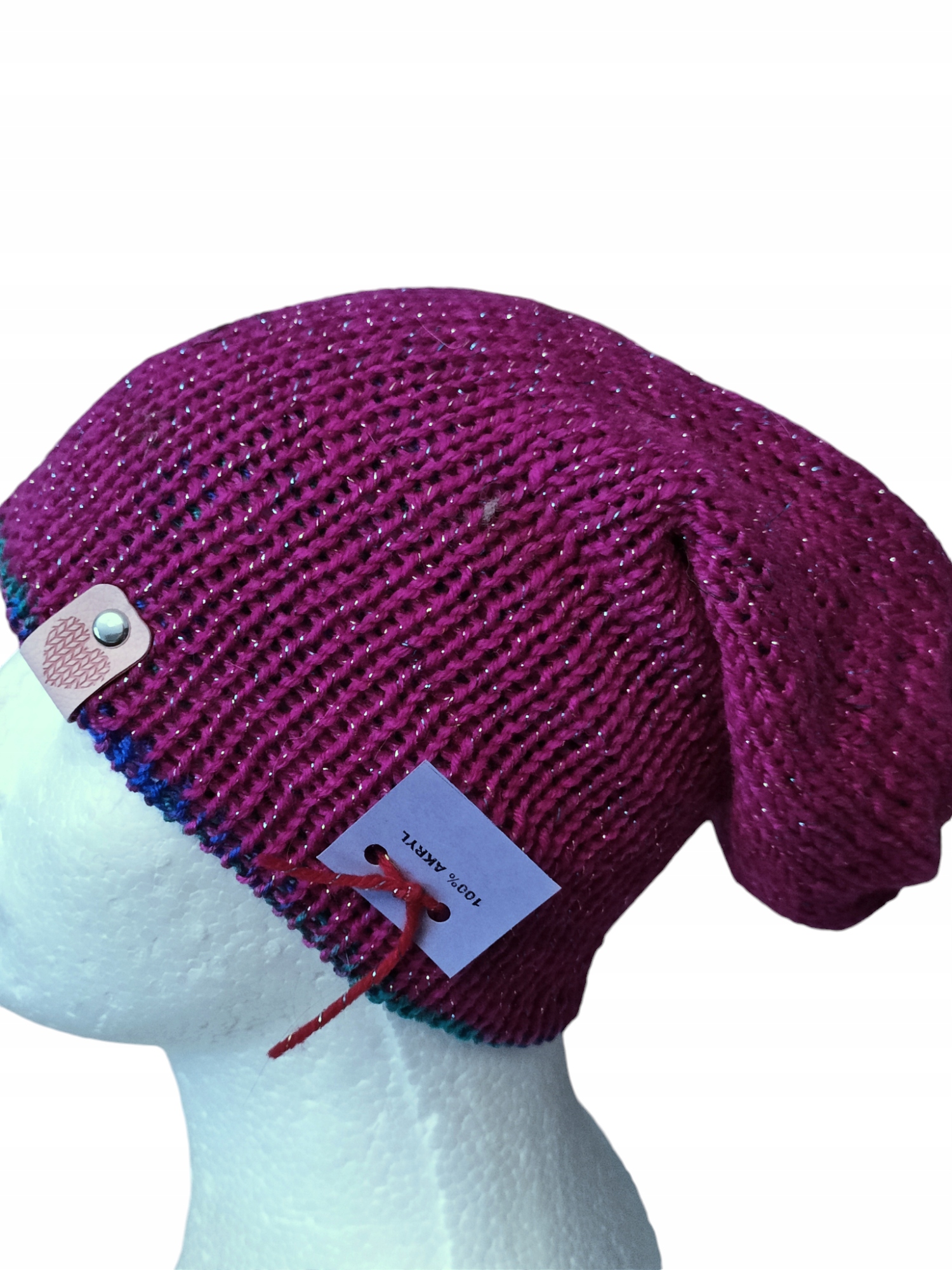 Zimní čepice oboustranná dvouvrstvá bezešvá. Ruční práce. Akryl 100%