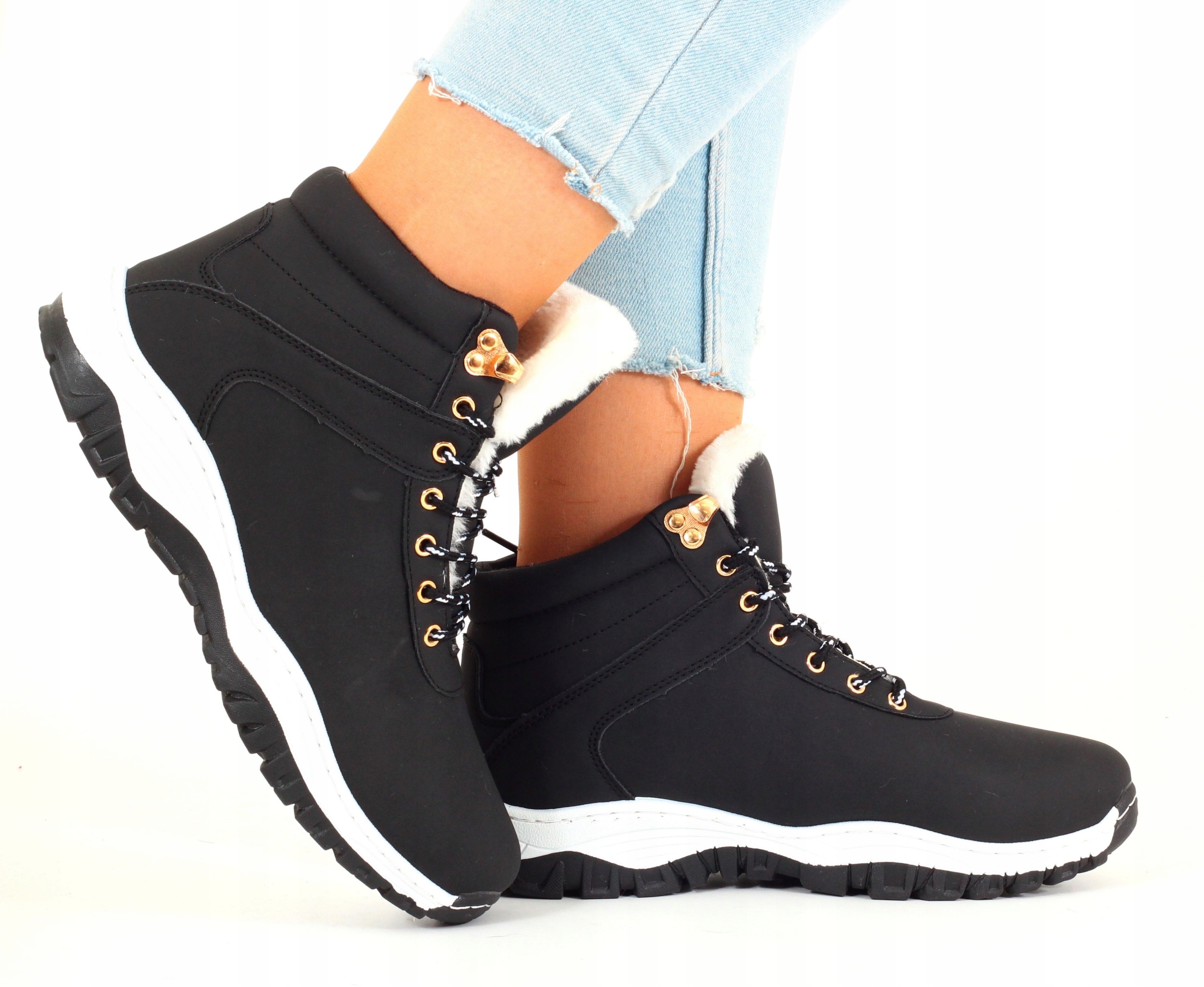 BUTY ZIMOWE DAMSKIE TRAPERY CZARNE OCIEPLANE TREKINGOWE ŚNEGOWCE Marka inna