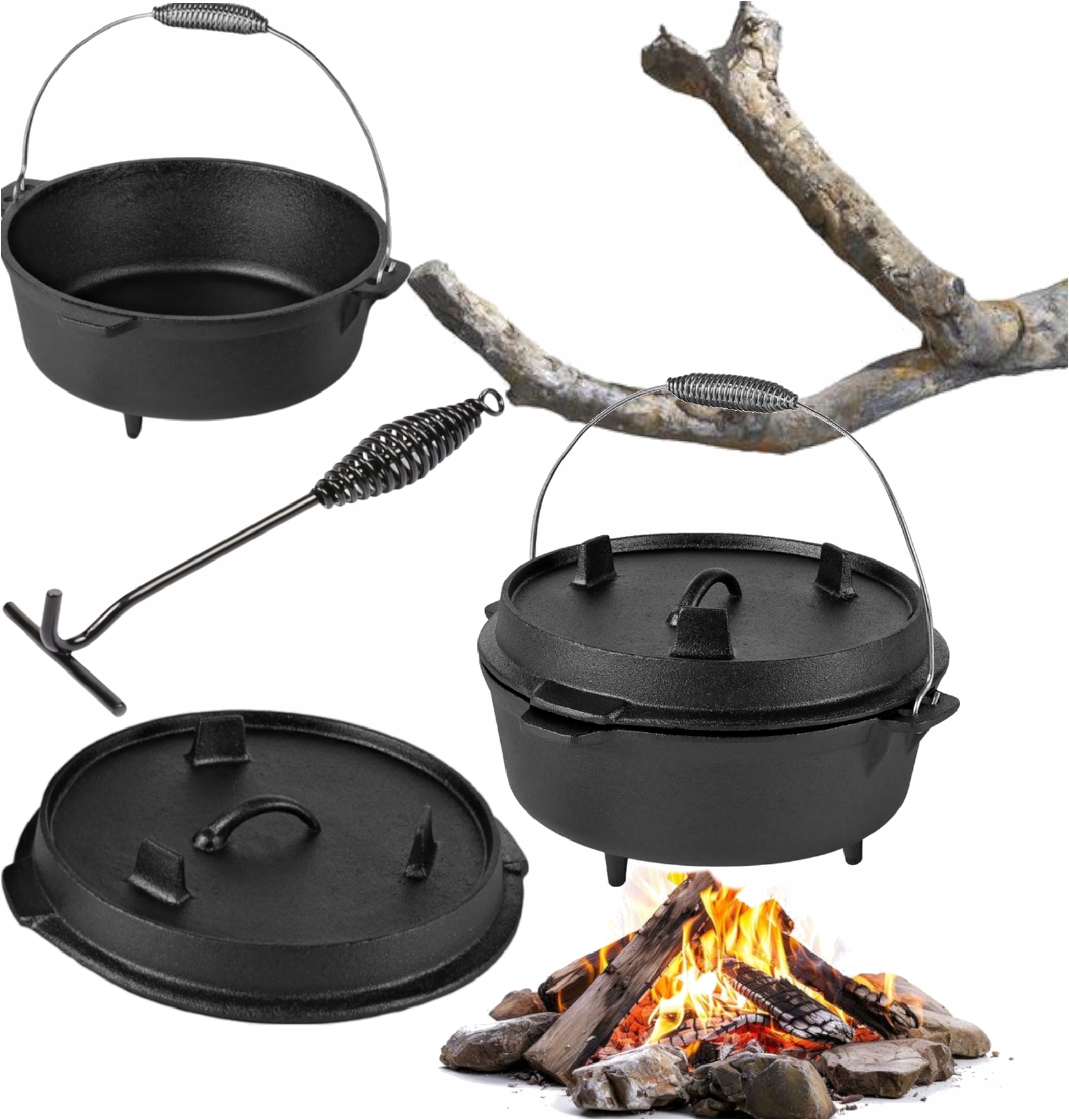 Maďarský Litinový Hrnec Lovecký Kotlík 2v1 Tradiční S Pánví XL