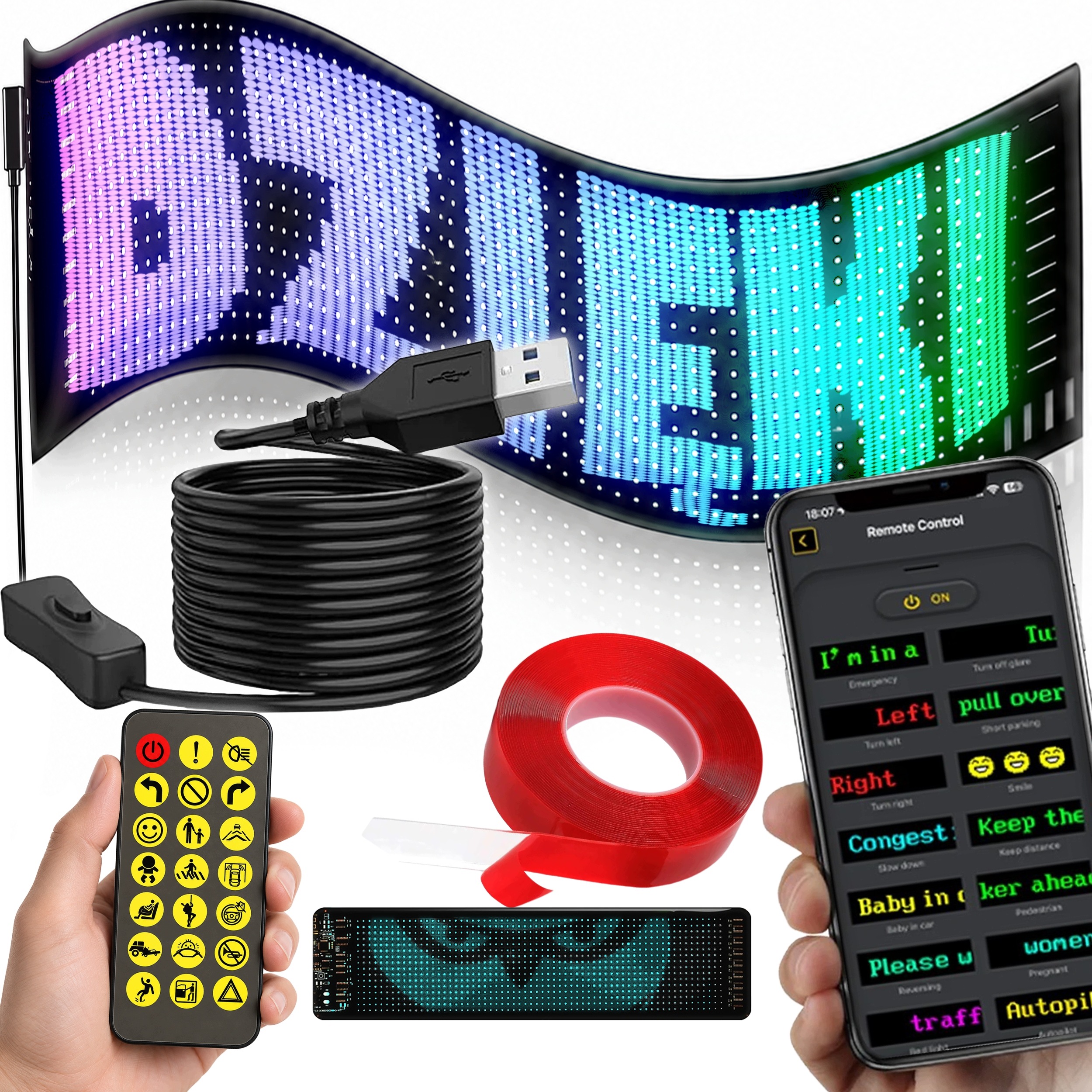 Programowalna Tablica Led Napis Tekst animacje Lampa tir 59x12cm