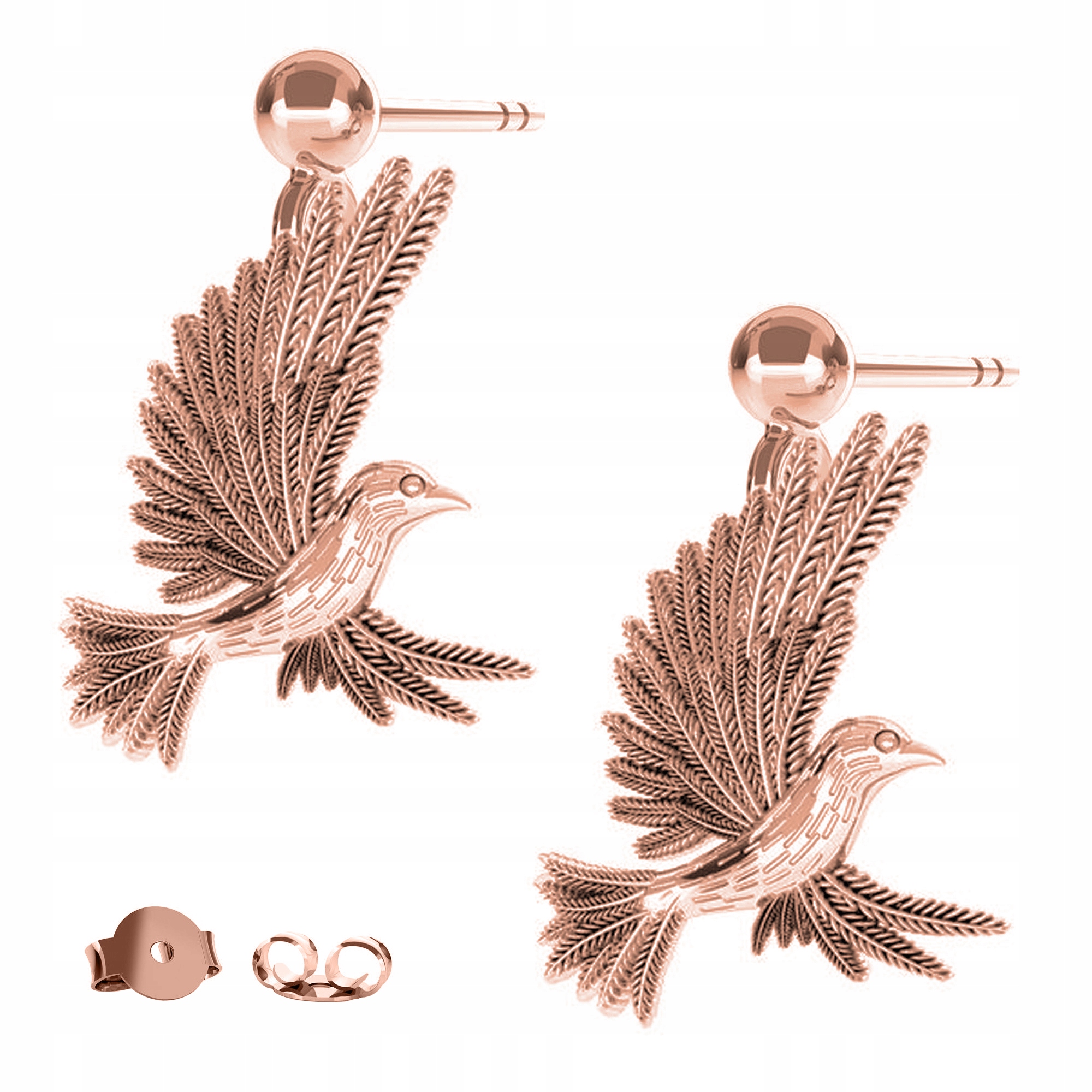 Náušnice Pták Kolibřík Bird růžové zlato 925