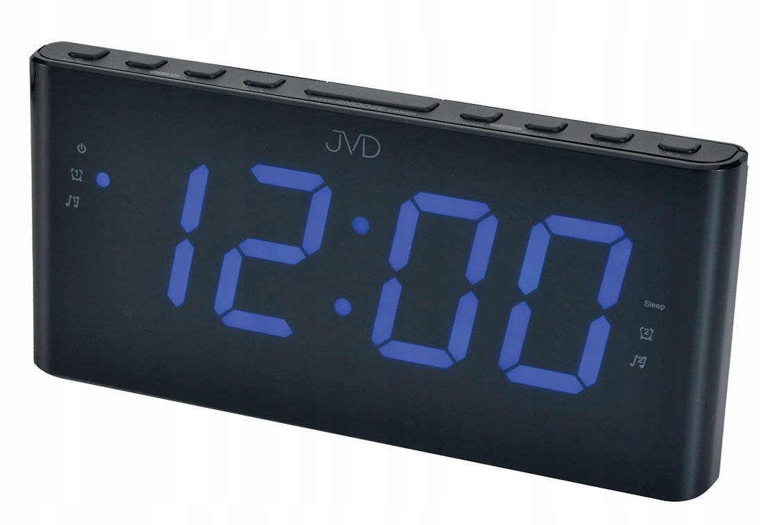 Modrý Led Radiobudík Jvd SB1000.2 Radio Fm Dva Alarmy Číslice 4,6 cm