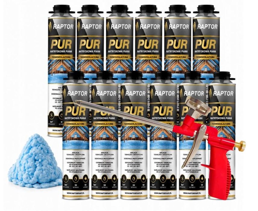 12x Pena Pur Raptor 750 ml 2 trysky pištoľ