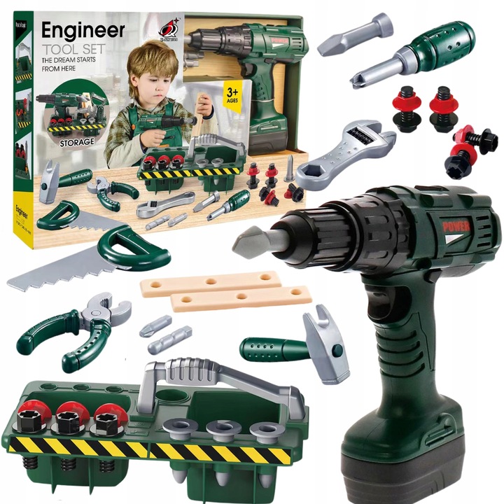 ZESTAW NARZĘDZI W WALIZCE DLA DZIECI WIERTARKA WKRĘTARKA DLA DZIECKA