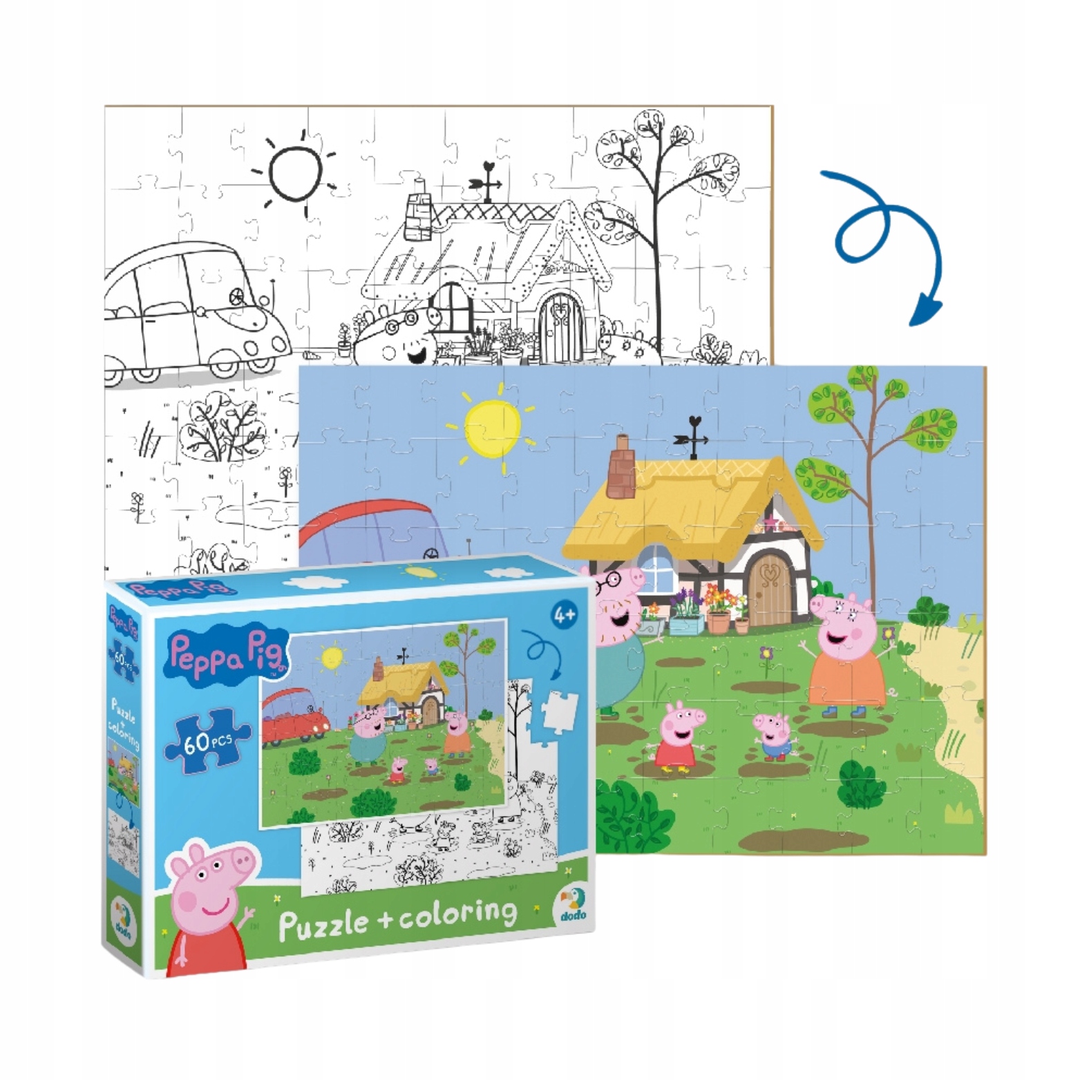 PUZZLE 2w1 ŚWINKA PEPPA 60 ELEMENTÓW DO UŁOŻENIA + KOLOROWANKA W JEDNYM Certyfikaty, opinie, atesty CE