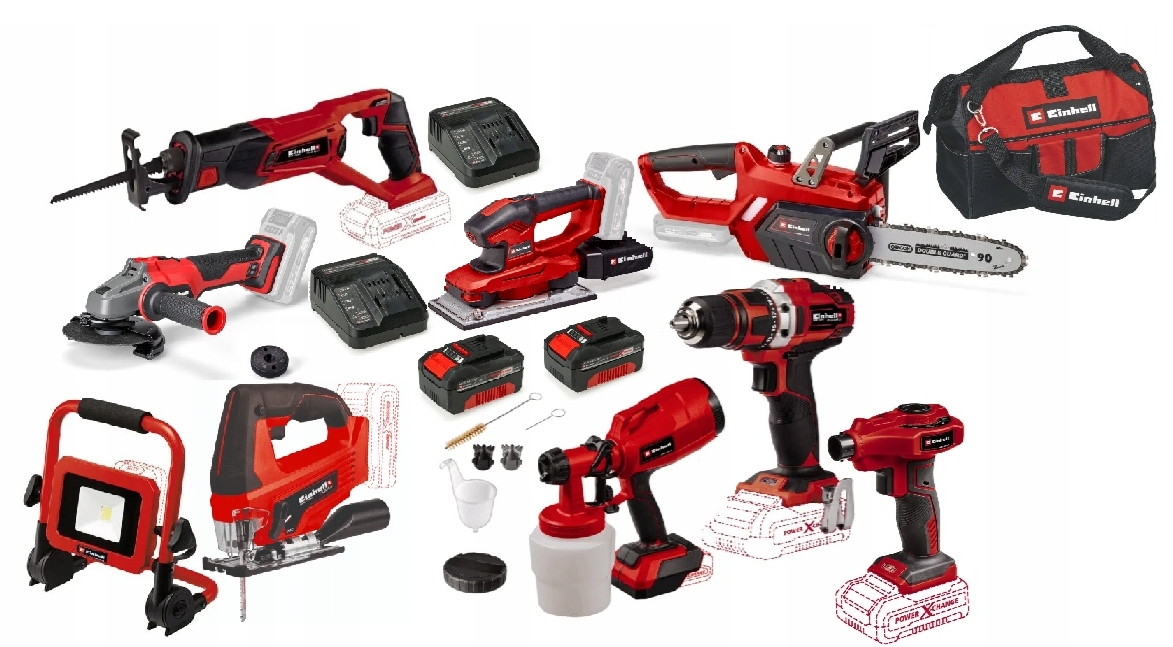 Einhell Sada Elektrického Nářadí Pxc 18V Bruska 2X4AH Šroubovák Lampa
