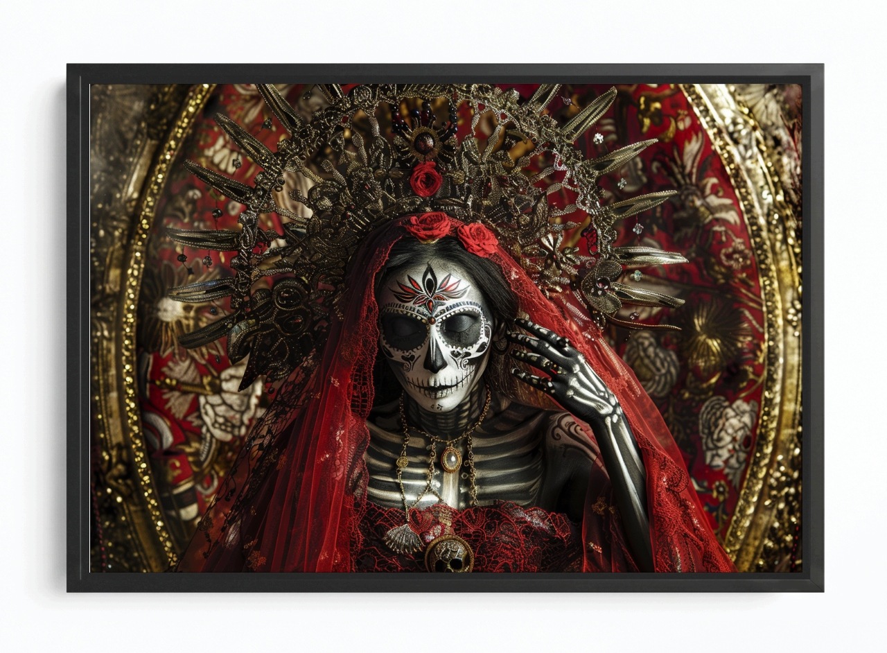 Obraz Rama American Box Portrét Santa Muerte Mexiko Lebka Královna 120x80