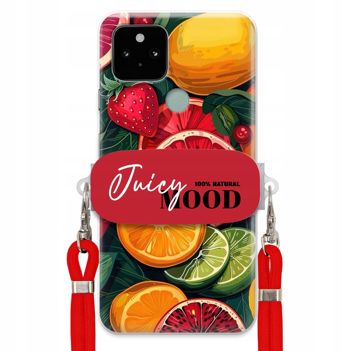Puzdro pre Google Pixel 5A Červené Crossbody vodítko držiak Juice Mood Ovocie