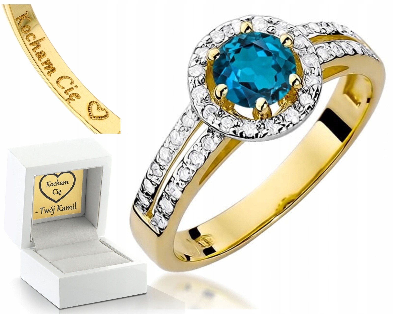 Bohatý Prstýnek London Blue Topaz Diamanty 585