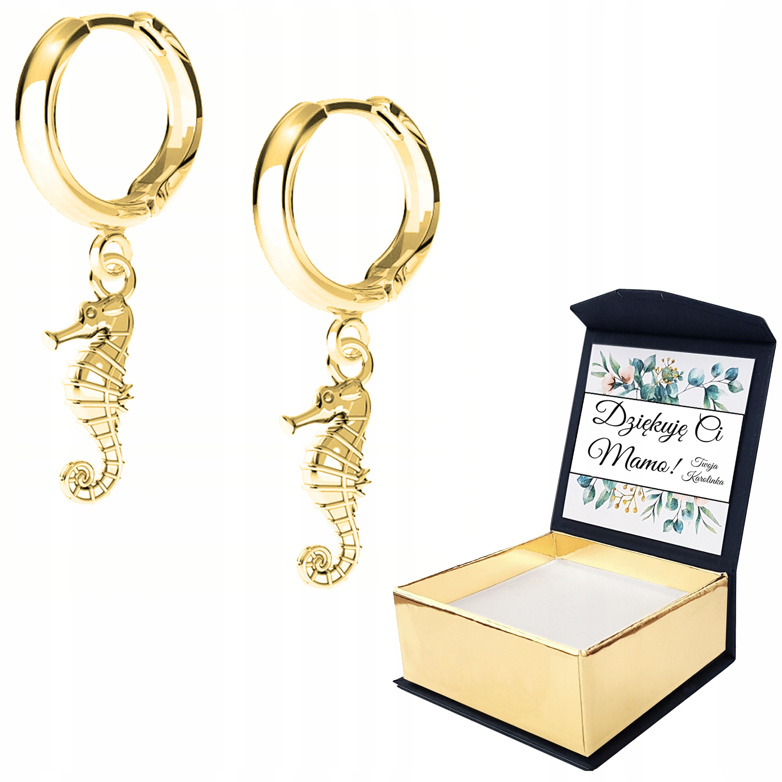 Náušnice zlaté Mořský koník Moře Vlastní Potisk