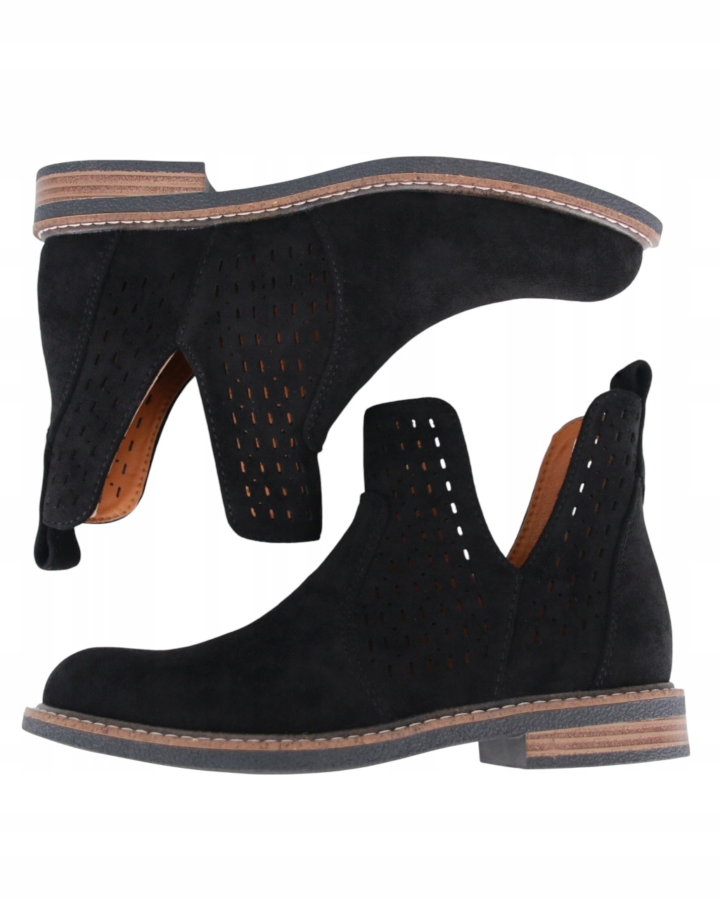 Kotníkové Boty Černé S Nízkým Podpatkem Jarní Ažurové Semišové S Výřezem 39