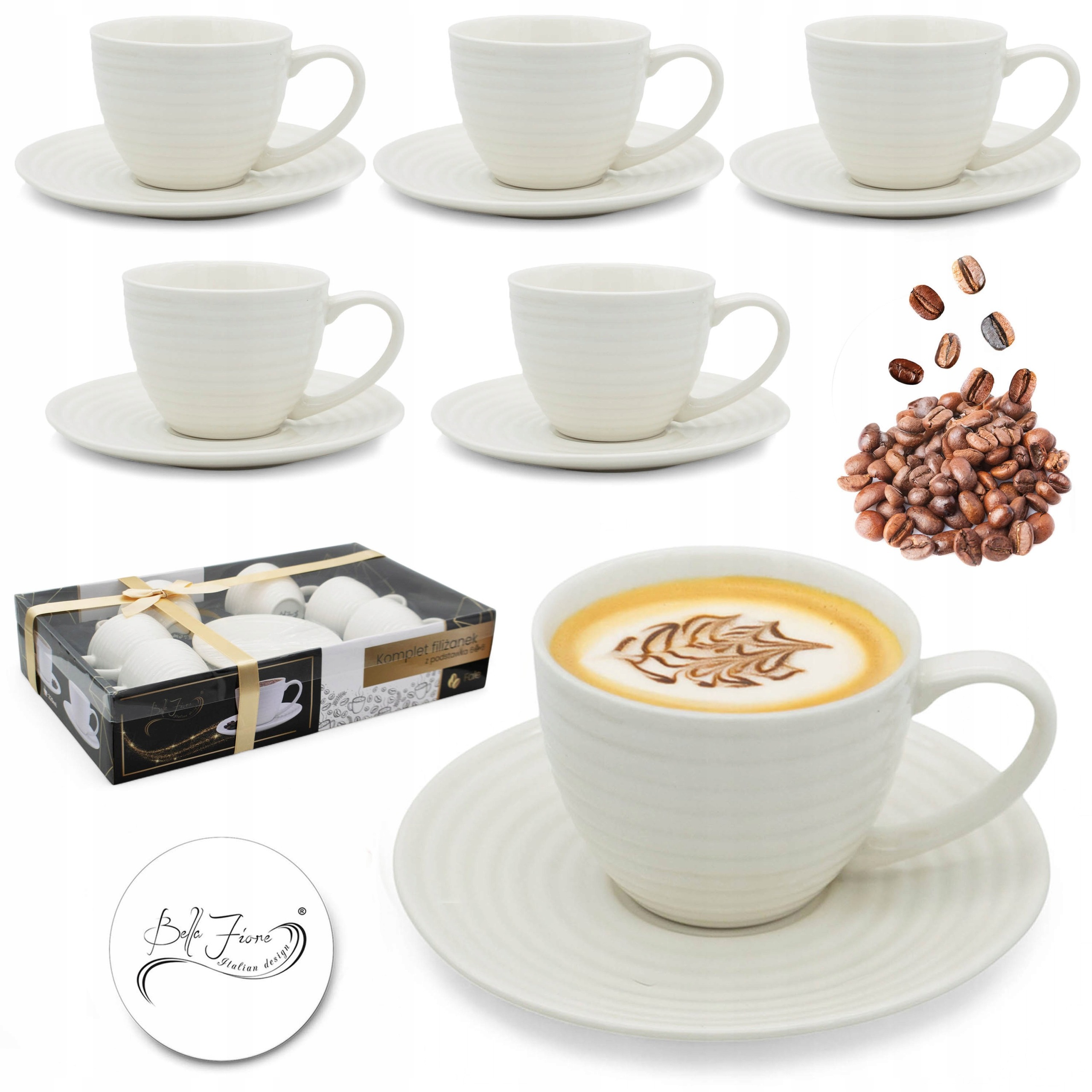 Komplet šálků 220 ml s podšálkem 6+6 Bella Fiore Kávový set dárek