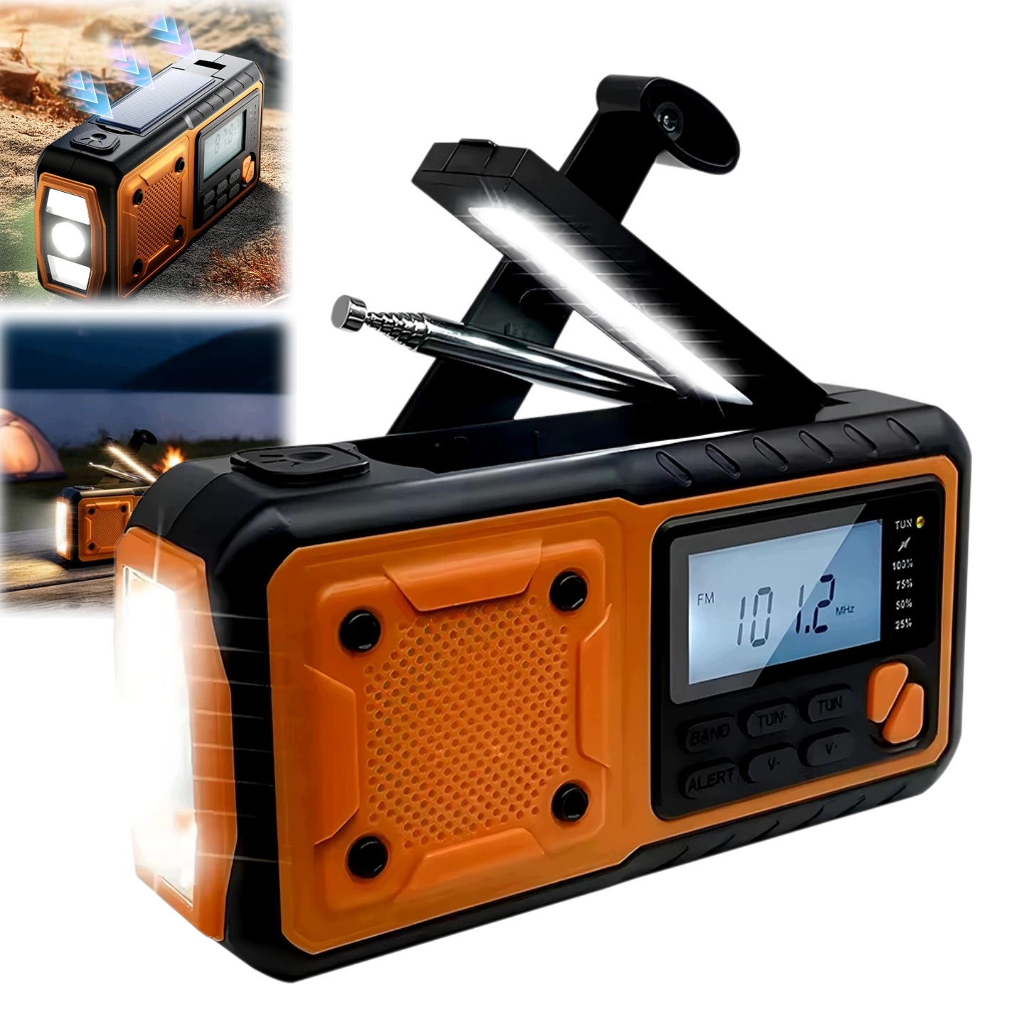 Mini Solární Nouzové Rádio Stavební na Korbičku Baterie Powerbanka