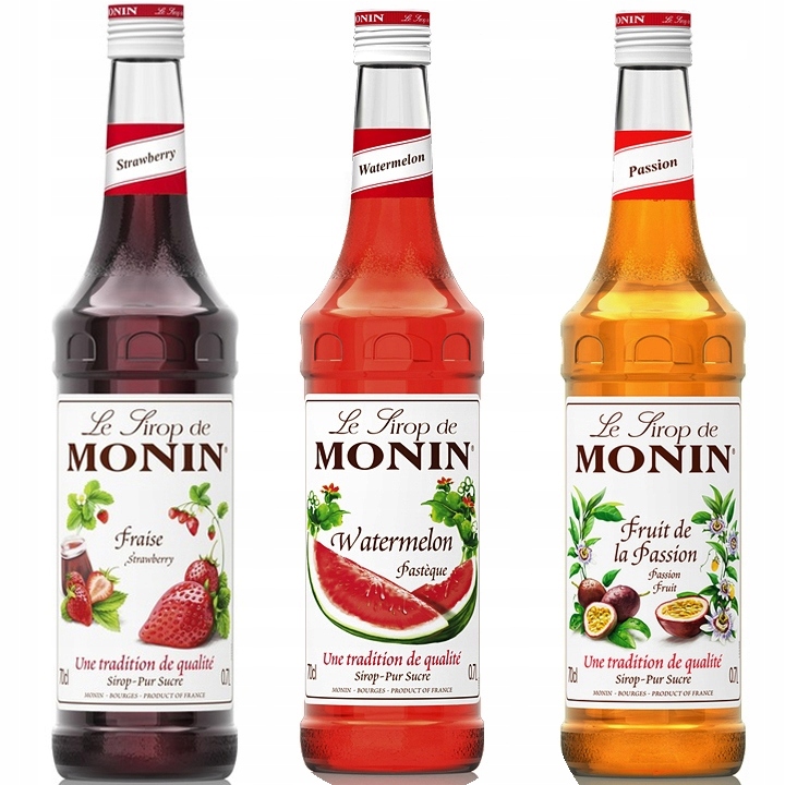 3x Syrop Monin Strawberry , Watermelon, Passion Fruit Marakuja 700 ml