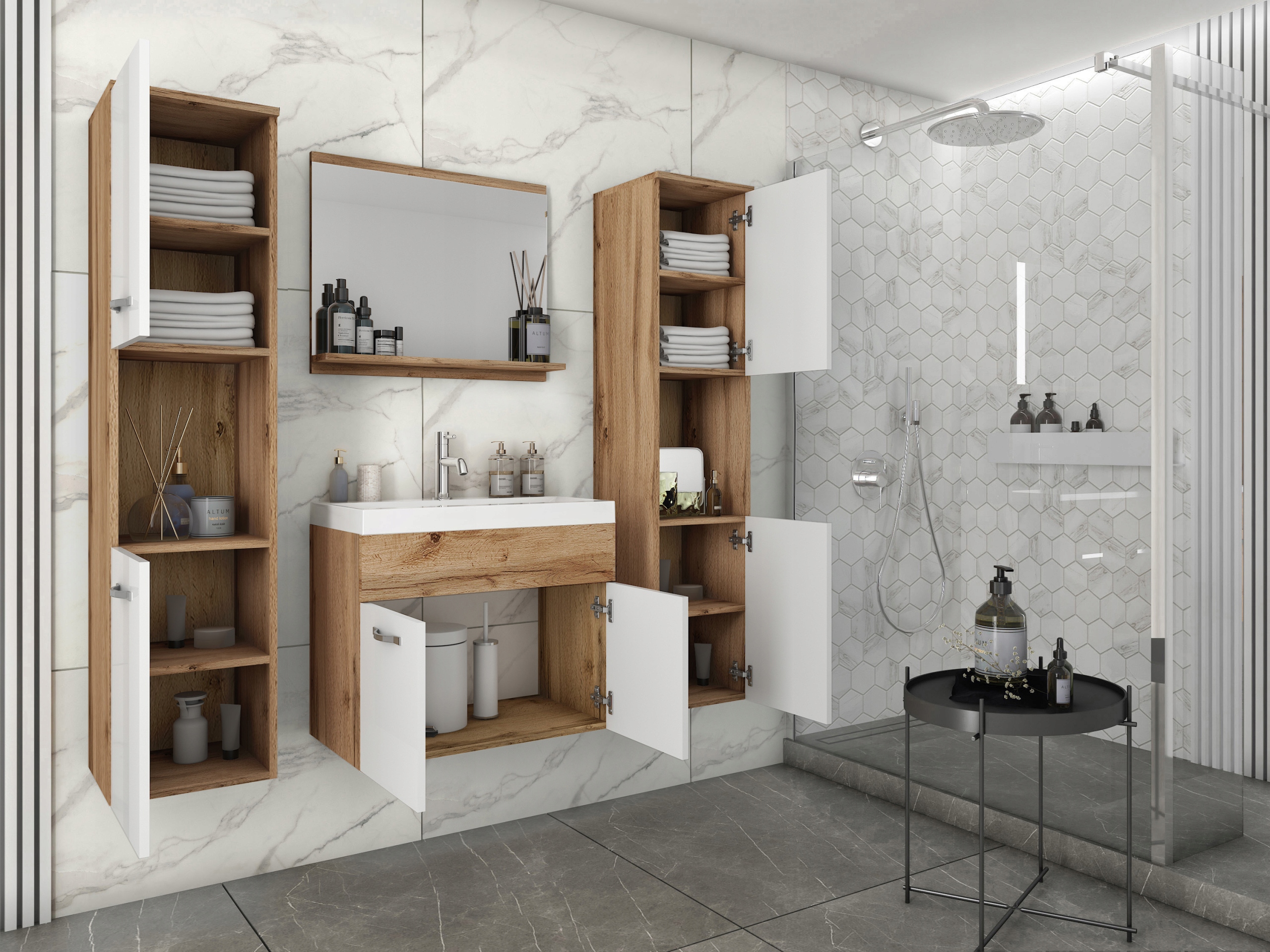 Zestaw mebli łazienkowych MILANO XL, szafka, lustro, umywalka