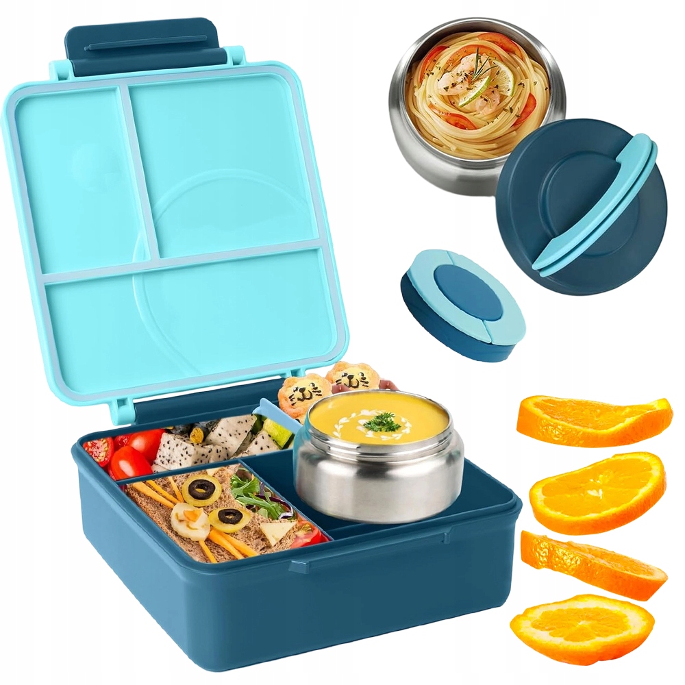 Termonádoba Na Polévku Obědový Box Bento Modrá Se 4 Přihrádkami 1600 ML
