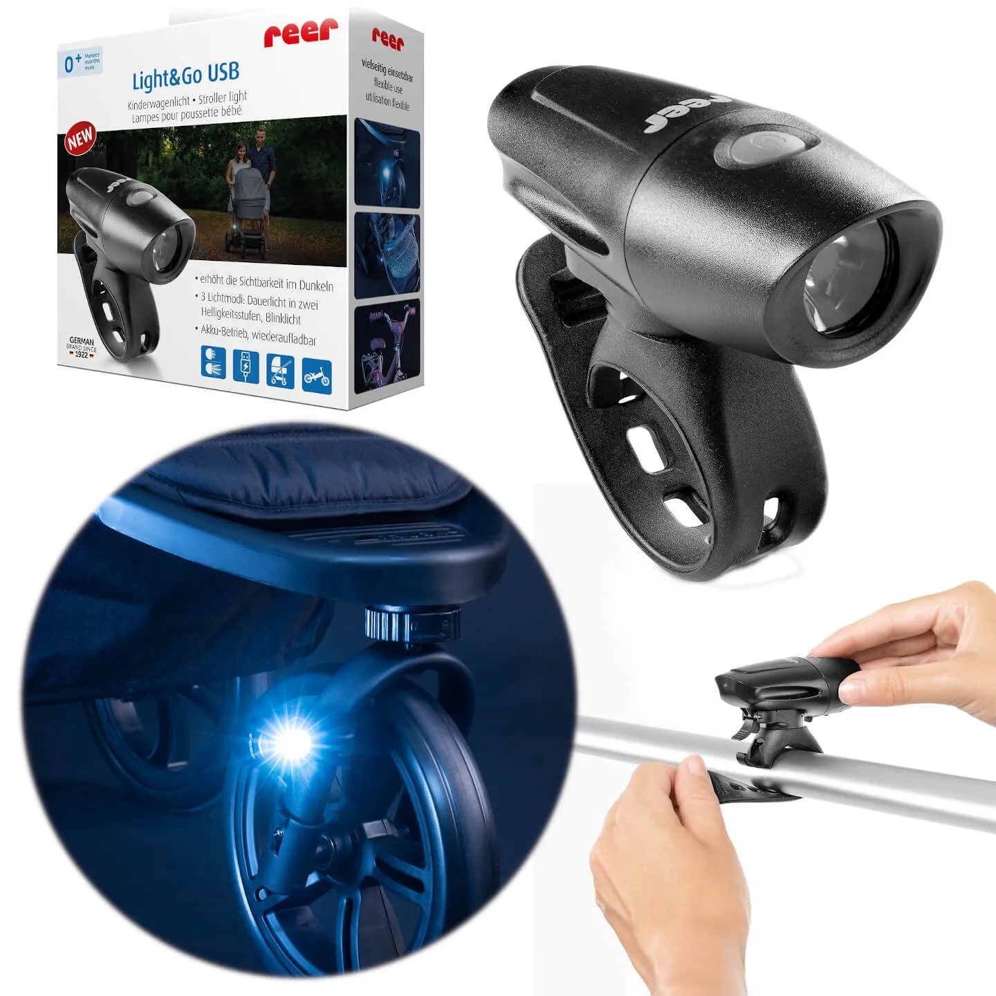Reer Lampka Led Usb na wózek rower regulacja 360°