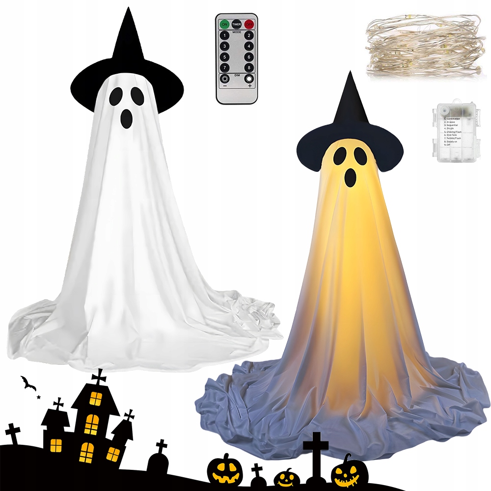 2X Svítící Led Duch Na Halloweenská Zahradní Dekorace Odolná Proti Větru 0.6-2.1 M