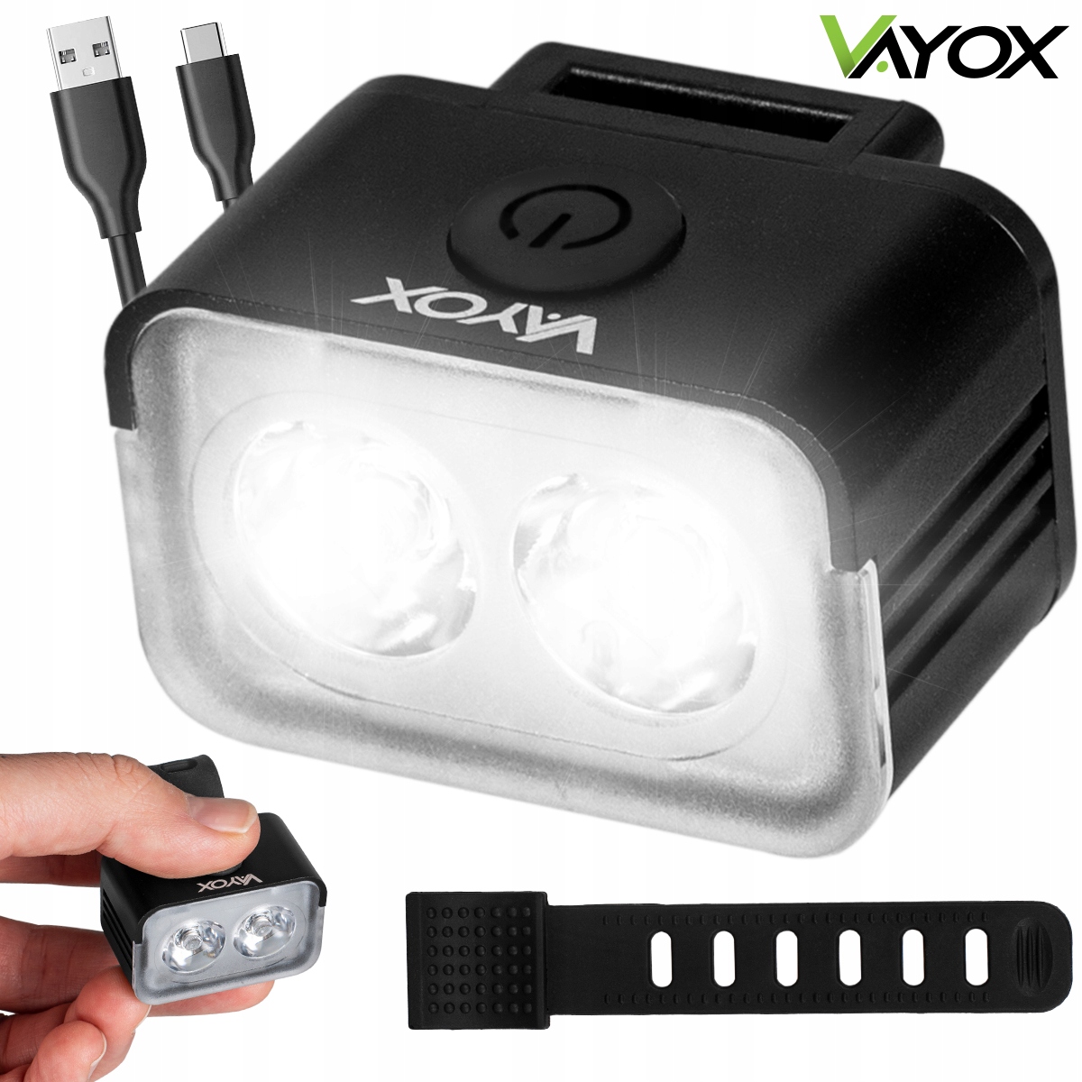 LAMPKA ROWEROWA PRZEDNIA OŚWIETLENIE AKUMULATOR USB-C ALUMINIUM 300lm VAYOX