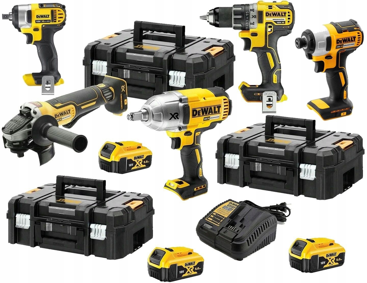 Zestaw Elektronarzędzi Dewalt Combo 5SZT 3X5AH Klucz Wkrętarka Szlifierka