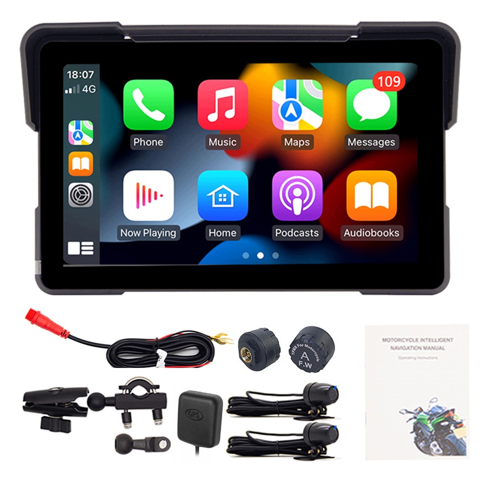 Motocyklová navigácia Ekran 7'' Carplay Android Auto Kamera 1080P Gps Tpms