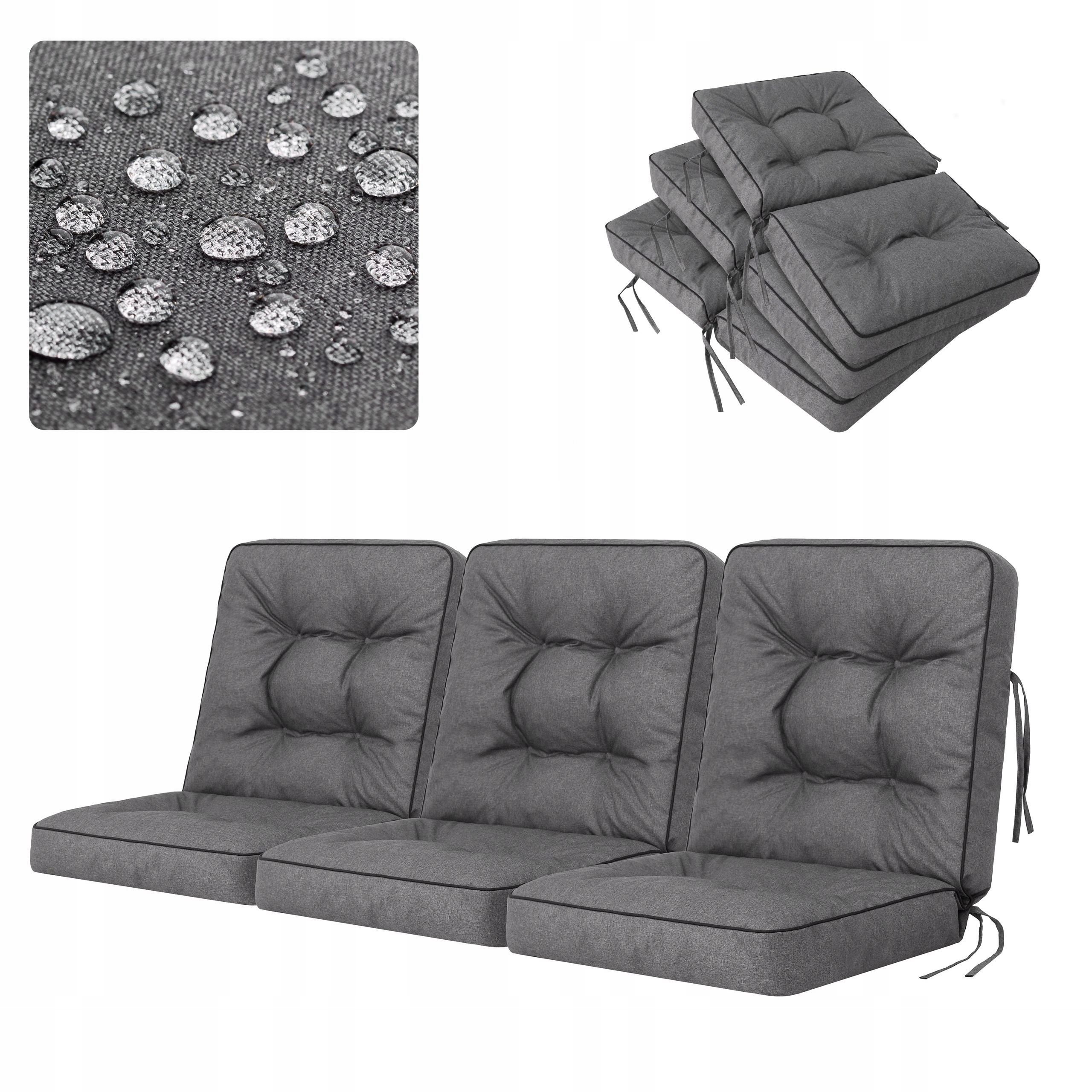 Vankúše na hojdačku, záhradnú lavičku, sada 3 vodotesných vankúšov 180 cm