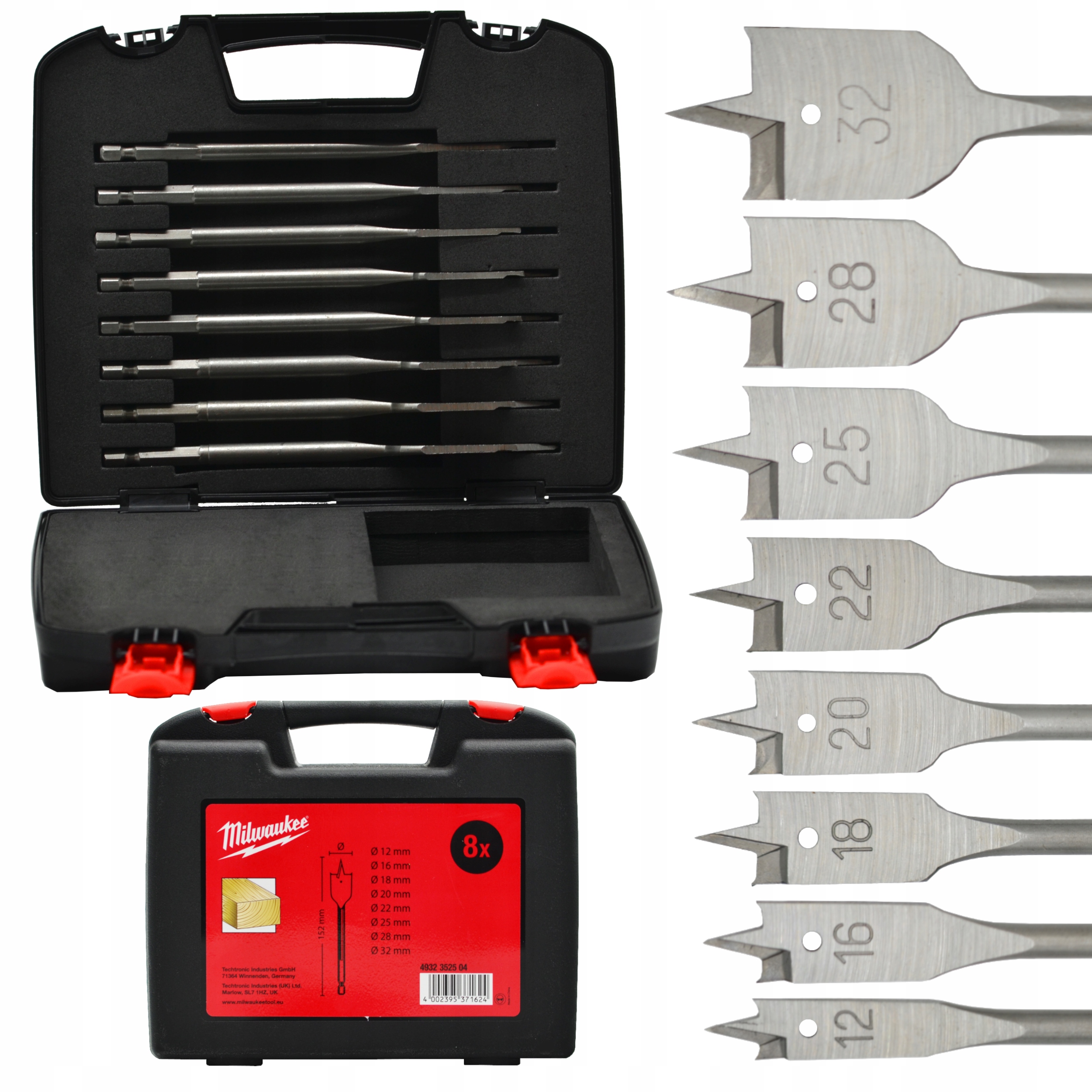 Wiertła Piórowe Łopatkowe Płaskie Do Drewna Zestaw Wierteł 12-32MM 8SZT Hex