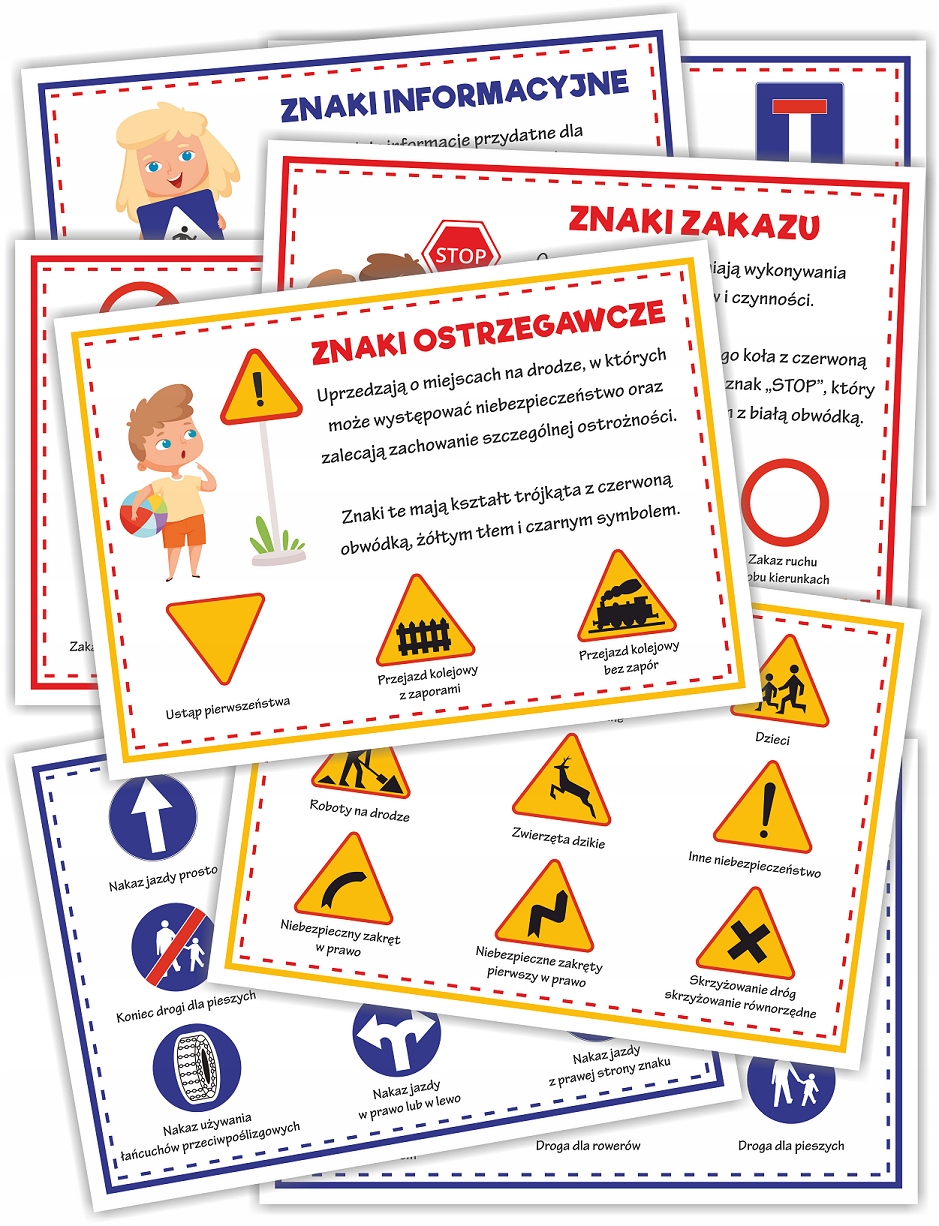 

Plansze edukacyjne Znaki drogowe (8 plansz A4