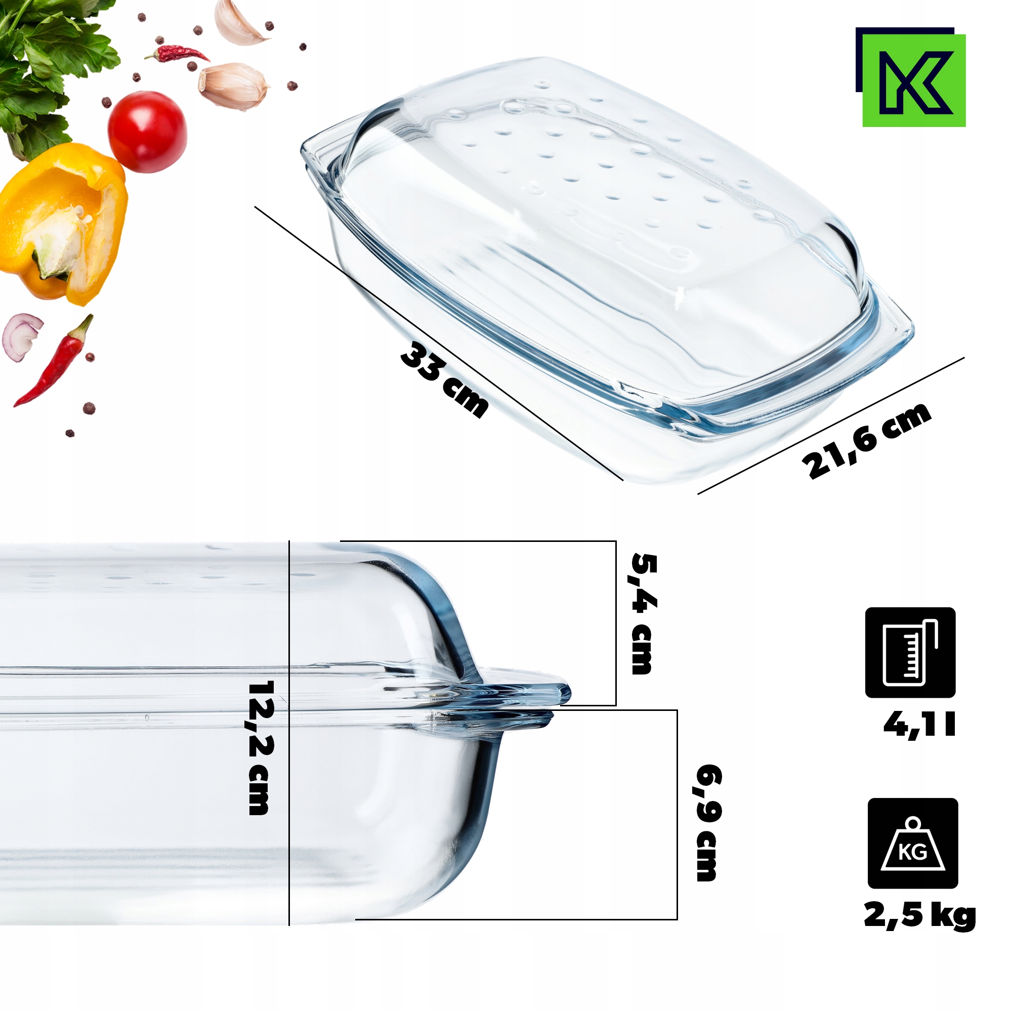 NACZYNIE ŻAROODPORNE Z POKRYWKĄ 4,1L SZKLANE Kod producenta K8947