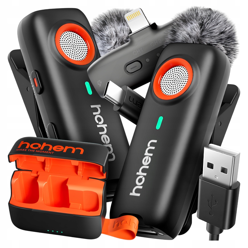 Mikrofon bezprzewodowy Hohem Lavalier Mic-01 (2 Tx 1 Rx) Czarny Lightning