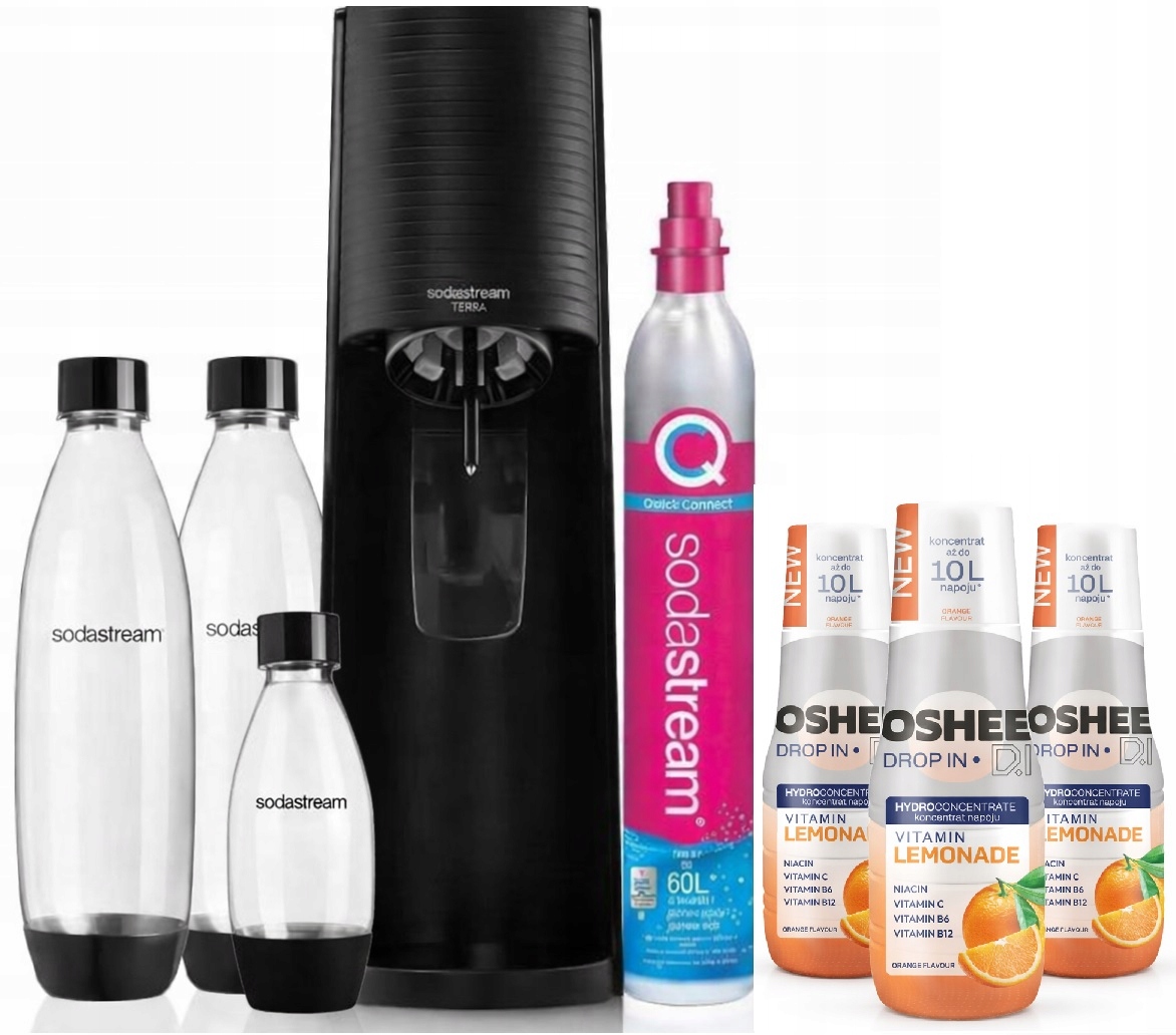 výrobník sody, sifon na perlivou vodu SodaStream Terra 3 lahve plyn 3 sirupy