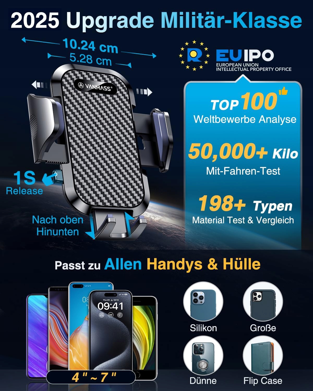 VANMASS Uchwyt Samochodowy Do Telefonu 360° iPhone Samsung Mocny Montaż — miniatura 5