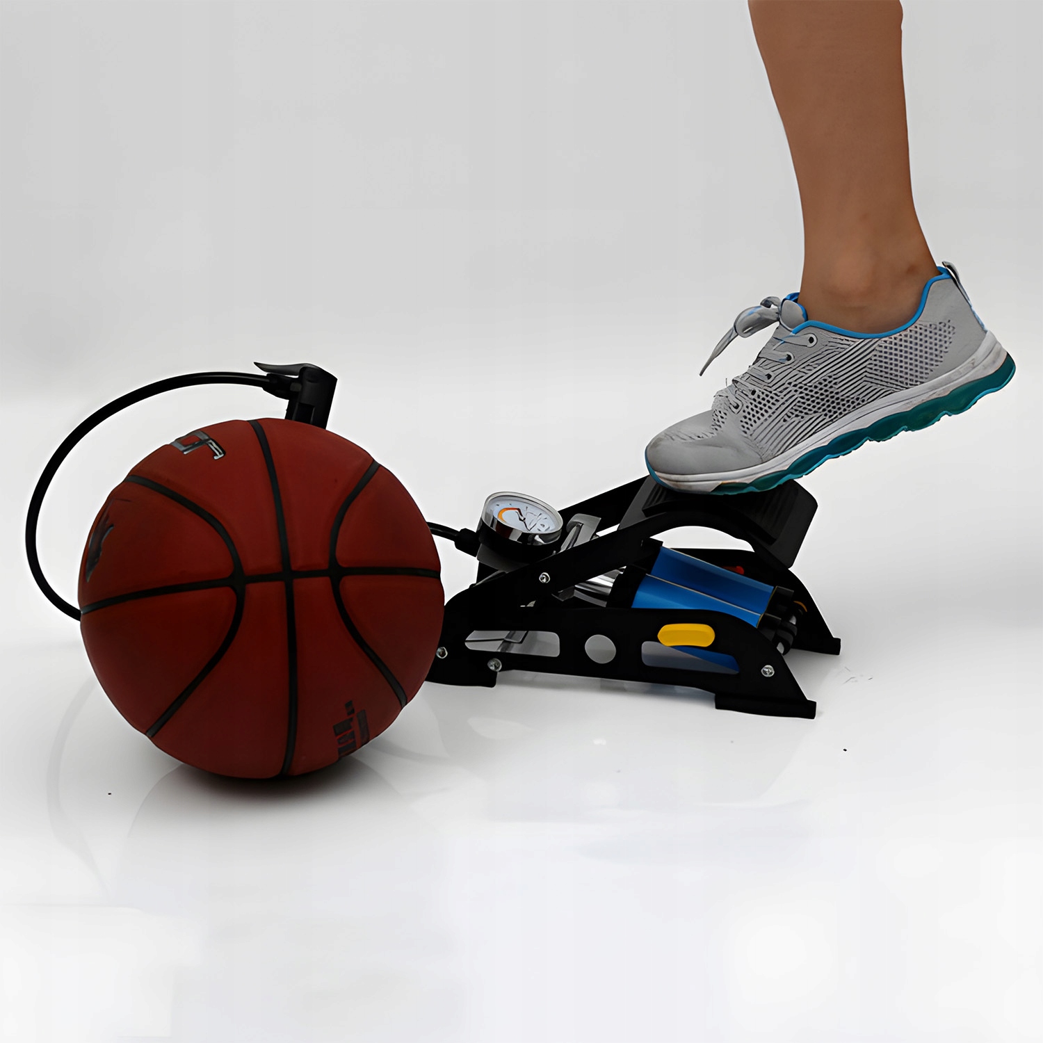 POMPKA NOŻNA DWUTŁOKOWA SAMOCHODOWA ROWEROWA MOCNA Z MANOMETREM AUTO 7 BAR Wysokość 24 cm