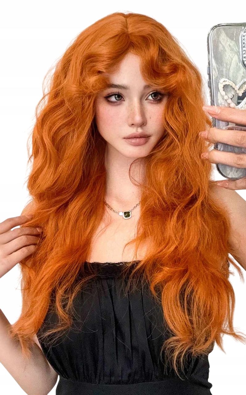 Peruka Damska Ruda Fale Termoodporna Jak Naturalne Włosy grzywka czepek