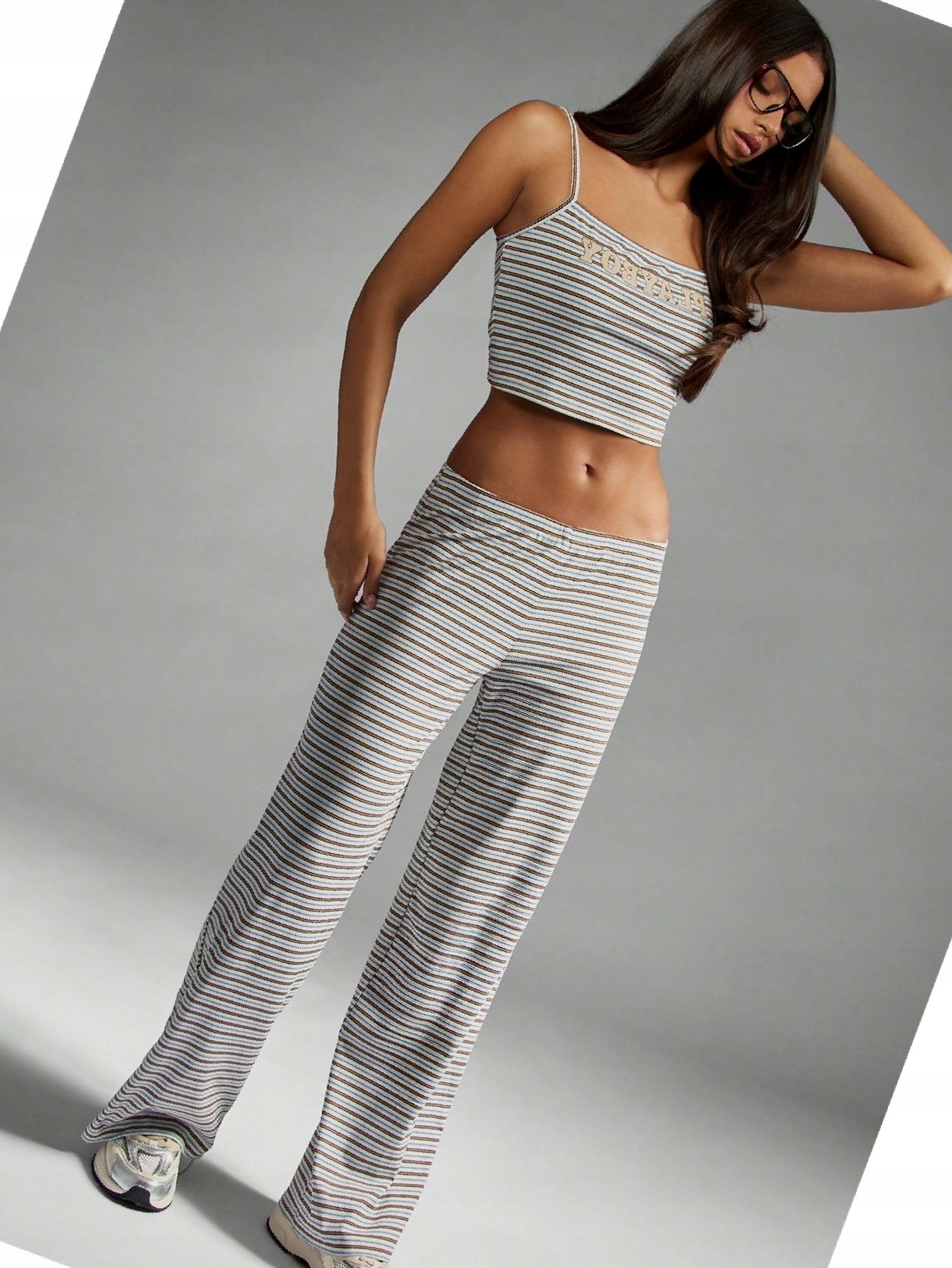 Dámský komplet Missguided s proužky Oversize s topem Wide Leg Playboy L 40