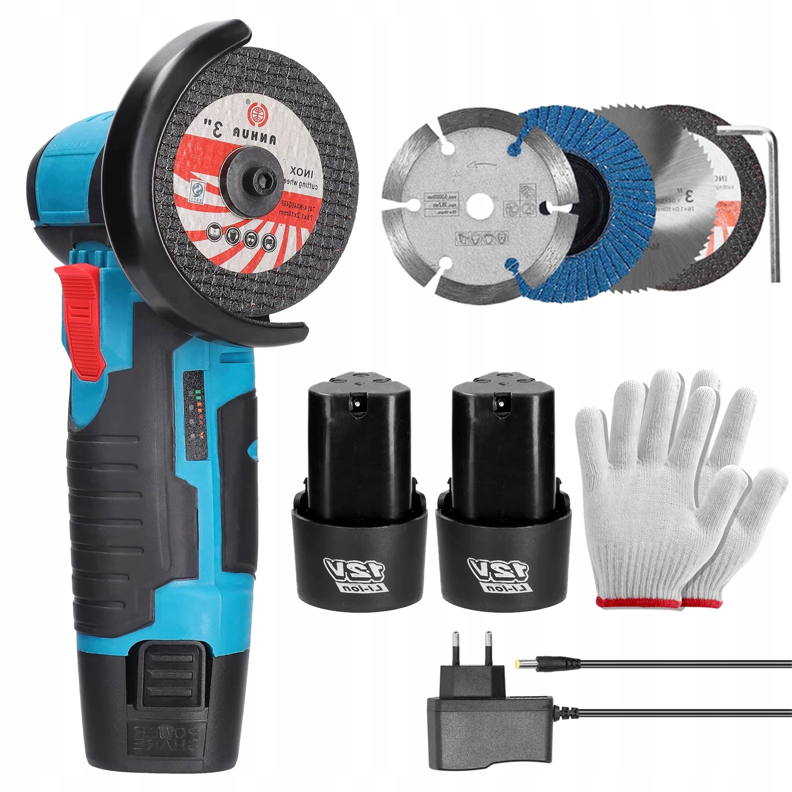 Mini Úhlová Bruska 12V, Bezkartáčová, 2X Aku 4X Kotouč