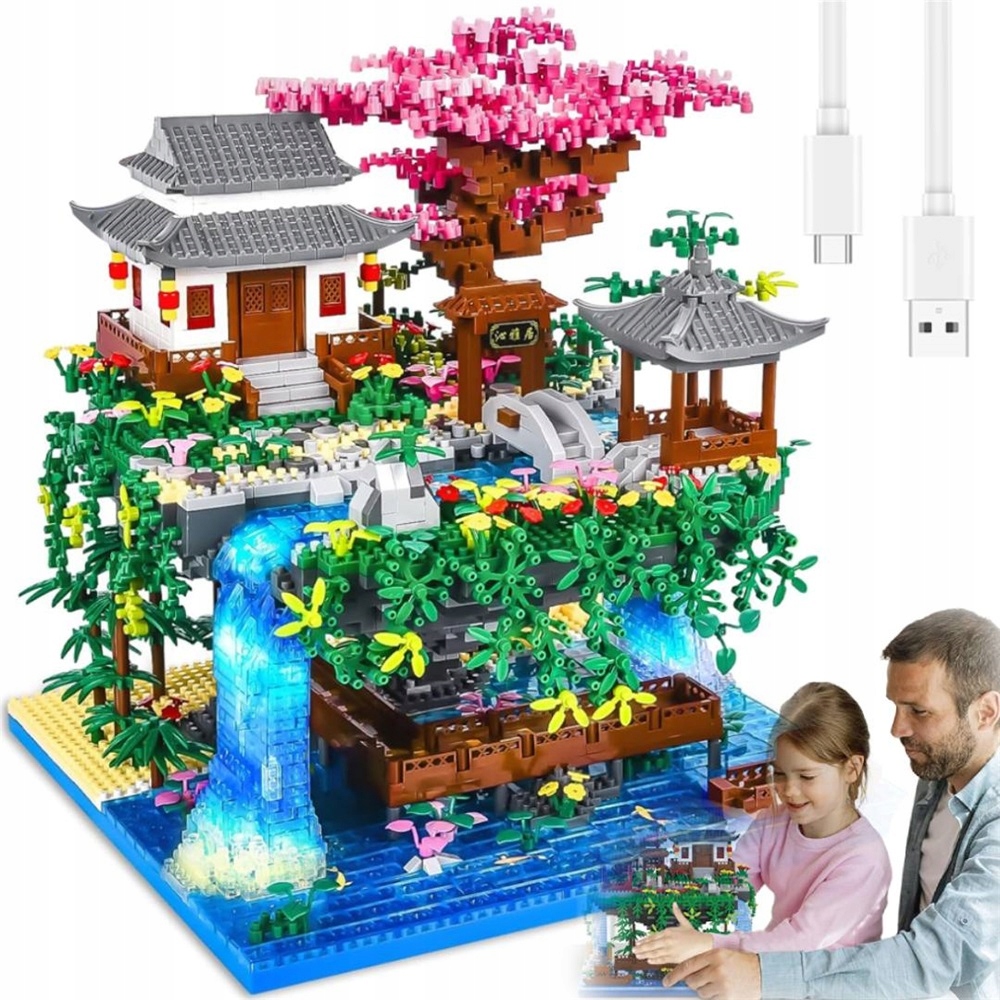 Zestaw Klocków Do Dekoracji Domu Wodospad Bonsai Z Kwiatem Brzoskwini