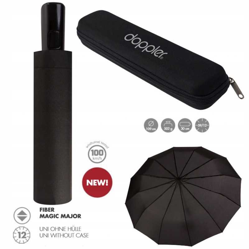 AUTOMAT MĘSKI parasol DOPPLER czarny MAGIC FIBER Wzór dominujący bez wzoru