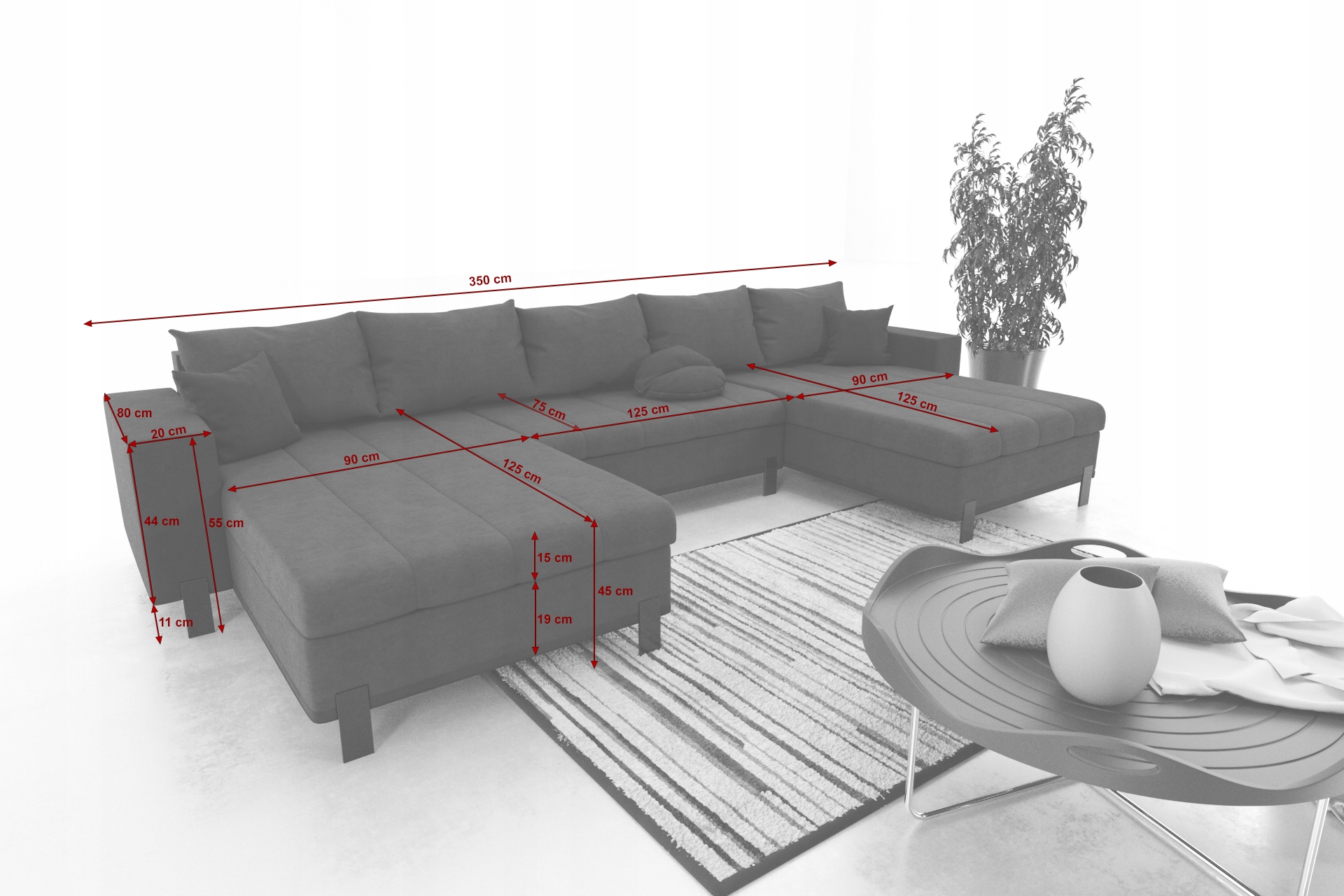 Narożnik sofa rogowa salon styl skandynawsk CALVIN Wielkość większa